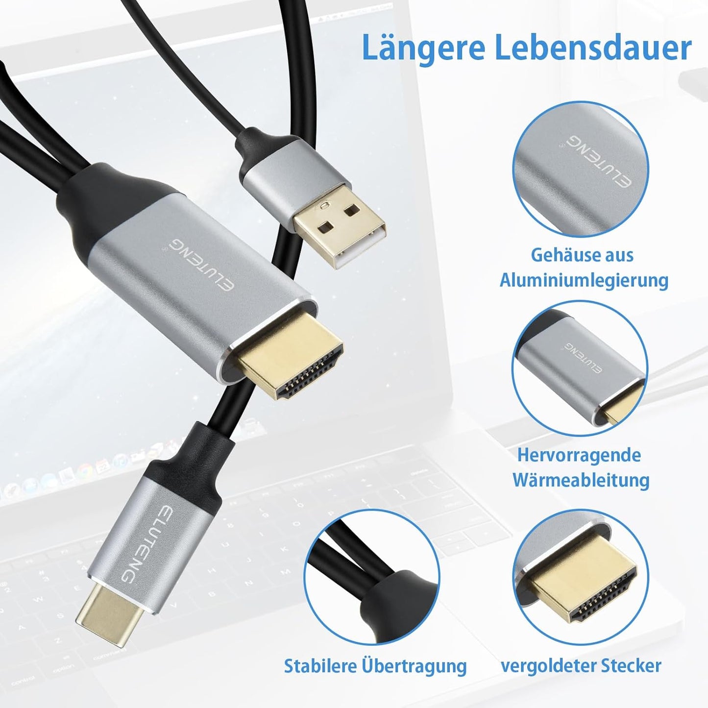 HDMI a USB C 2M, Cavo 4K@60Hz Cavo Convertitore Maschio a Maschio Di Tipo C Compatibile Con Xreal Air, Nreal Air, PS5, Monitor Portatile(Supporta Solo HDMI a USB C)