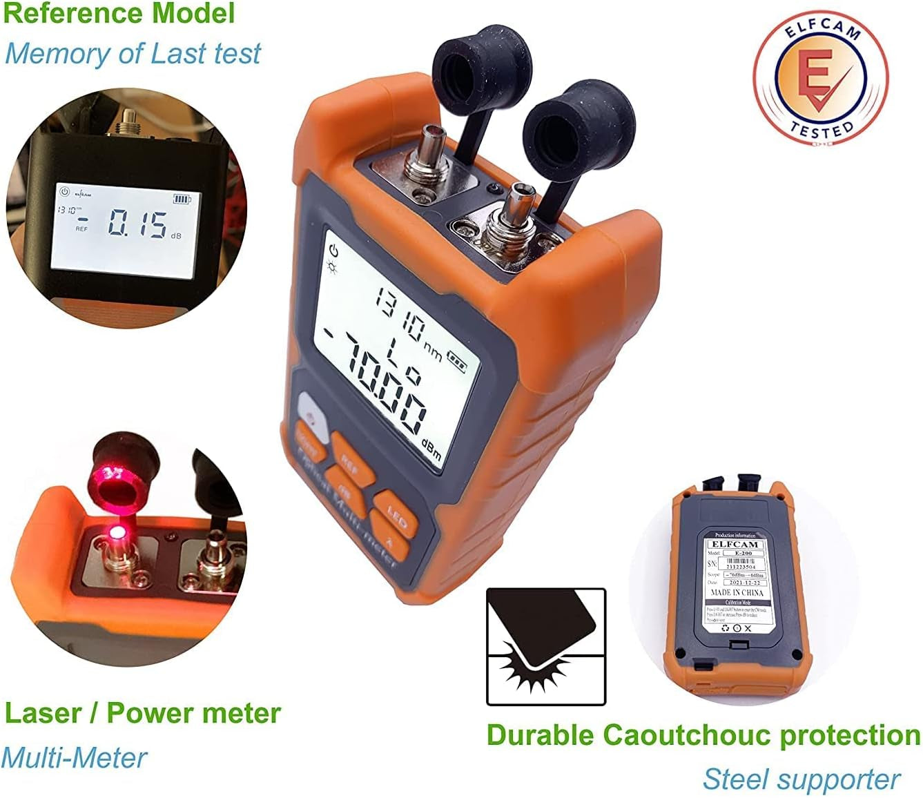 ® - E-200 Multimetro Ottico Portatile Unico, Fotometro Con VFL, Campo Di Prova: Da -70 Dbm a +6 Dbm