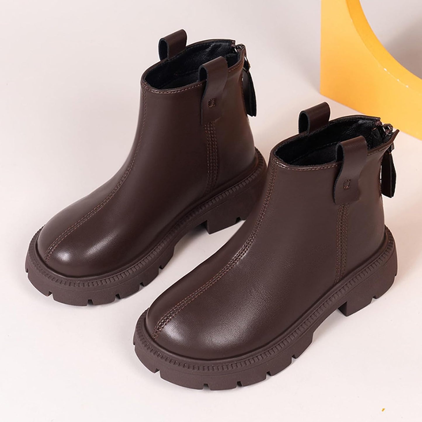 Fudaolee Stivali Stivali Invernali per Bambini Ragazze Scarpe Invernali Calde Stivali da Neve Stivaletti per Ragazzi Scarpe da Neve Stivali Slip-On Corti Impermeabili Etichetta 29 = EU 28, Marrone