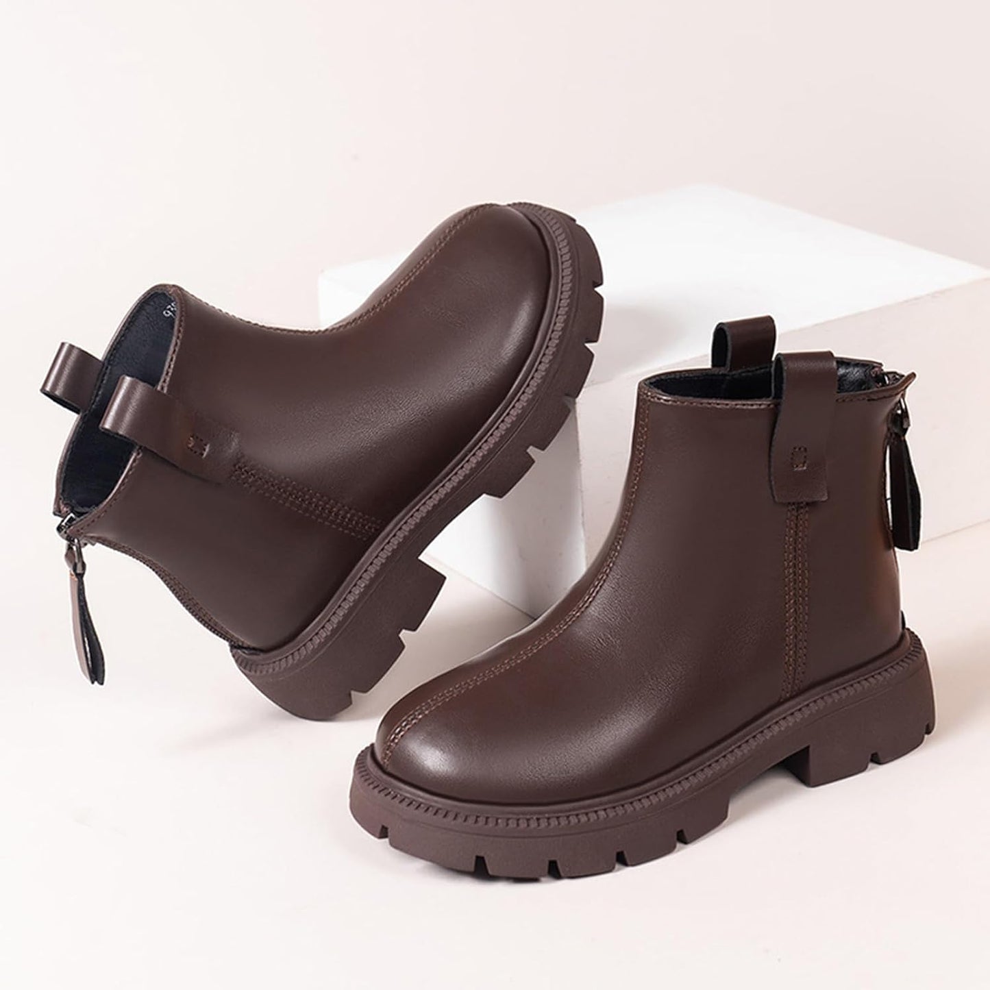 Fudaolee Stivali Stivali Invernali per Bambini Ragazze Scarpe Invernali Calde Stivali da Neve Stivaletti per Ragazzi Scarpe da Neve Stivali Slip-On Corti Impermeabili Etichetta 29 = EU 28, Marrone