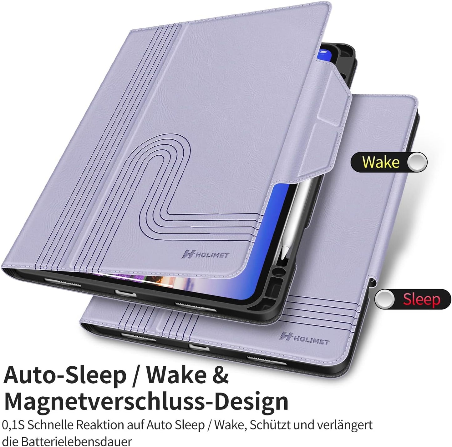 HOLIMET Custodia per Ipad Pro 12.9 2022 6 Generazione, 2022/2021/2020 (6A/5A/4A Gen) Ultra Smart Cover Con Pencil Holder per Pencil 2, Auto Svegliati/Sonno Case per Ipad Pro 12.9 Pollici - Viola
