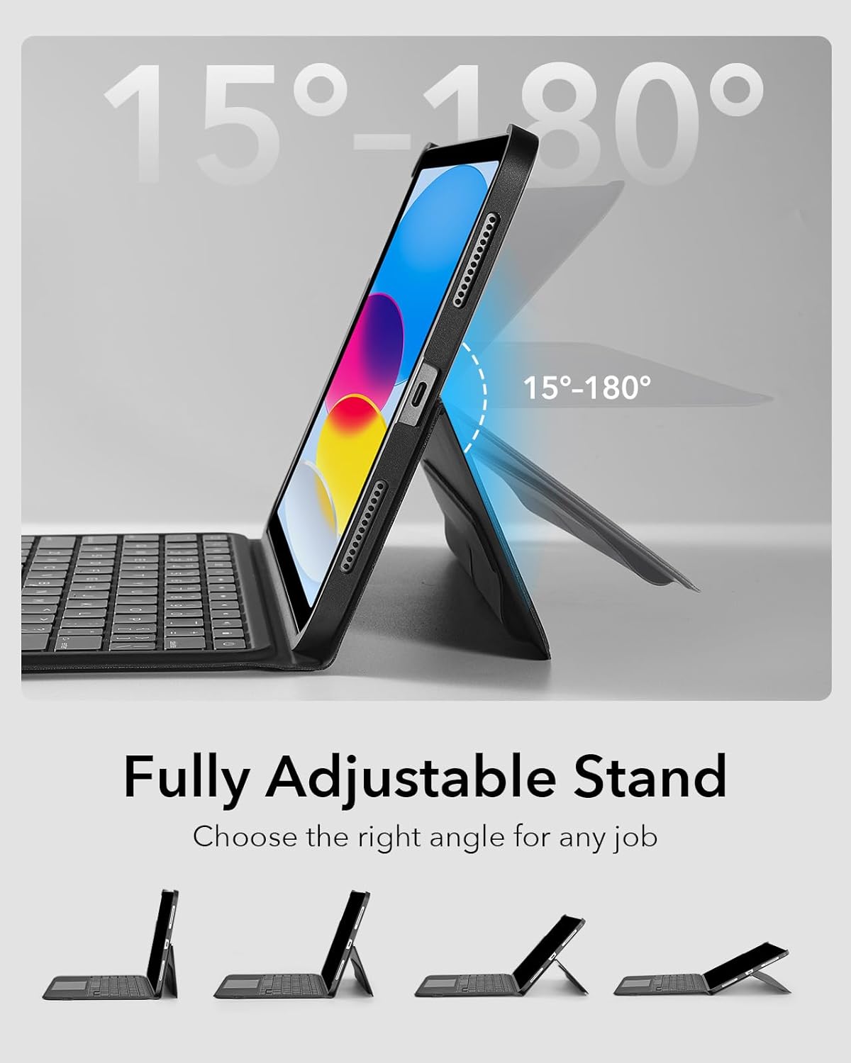 ESR per iPad 10 Gen (10,9 pollici) 2022, custodia con tastiera con trackpad, tastiera magnetica rimovibile con tasti retroilluminati, supporto completamente regolabile in modalità verticale/orizzontale, nero