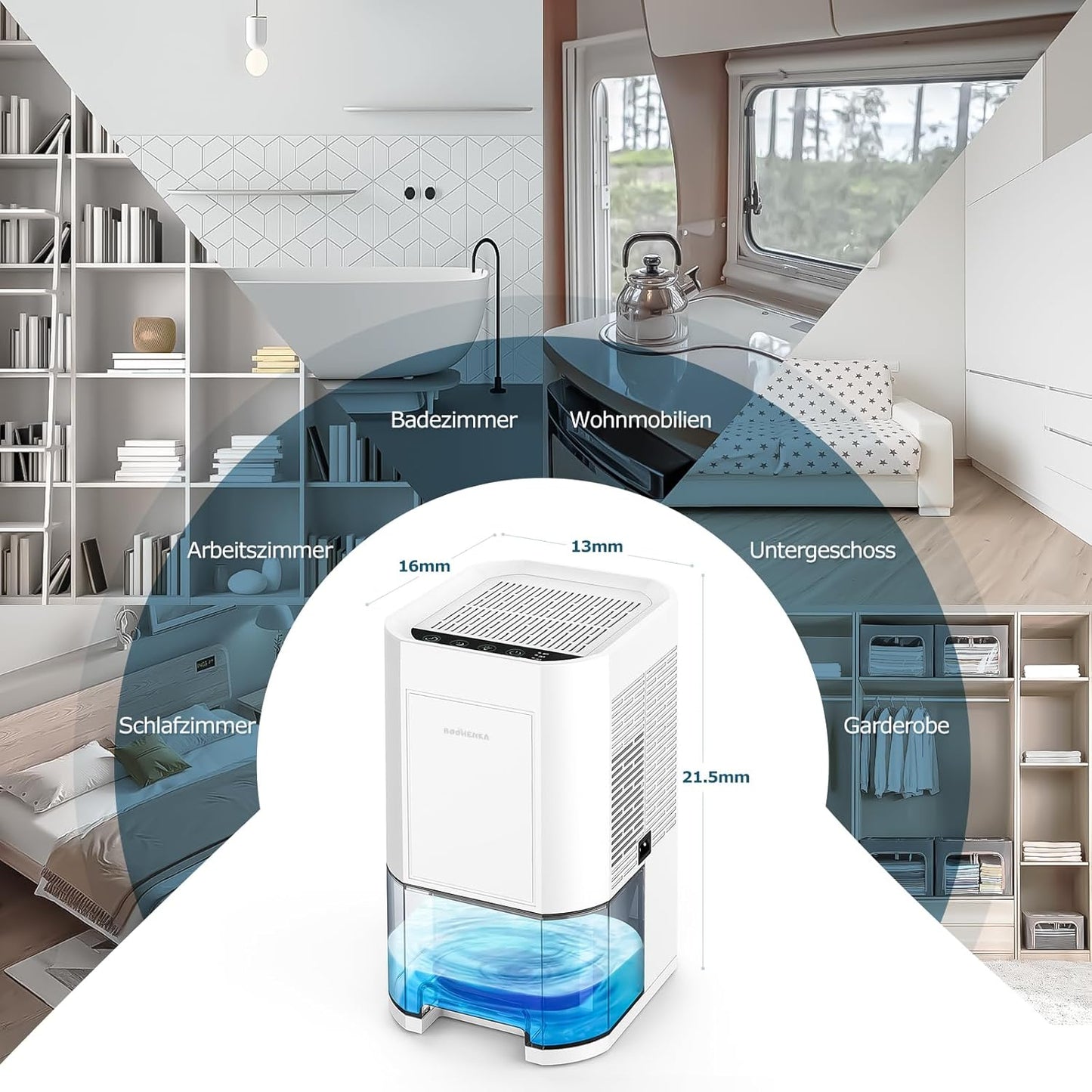 Deumidificatore Elettrico, 1200 Ml, Deumidificatore per Casa, Piccolo Deumidificatore, Sbrinamento Automatico per Cantina, Bagno, 7 Colori, Con Timer, Contro L'Umidità, Modalità Notte