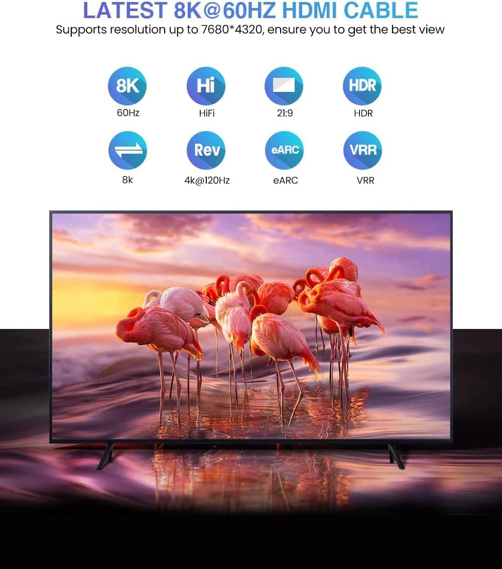 Cavo HDMI 8K 2M, 48Gbps Alta Velocità 8K@60Hz&4K@120Hz/144Hz RTX 3090 for PS5 Console 7680P Dolby Vision, DTS: X, HDCP 2.2/2.3, HDR 10, Earc, Dynamic HDR, Compatibile PS5 PS4 8K PC HDTV