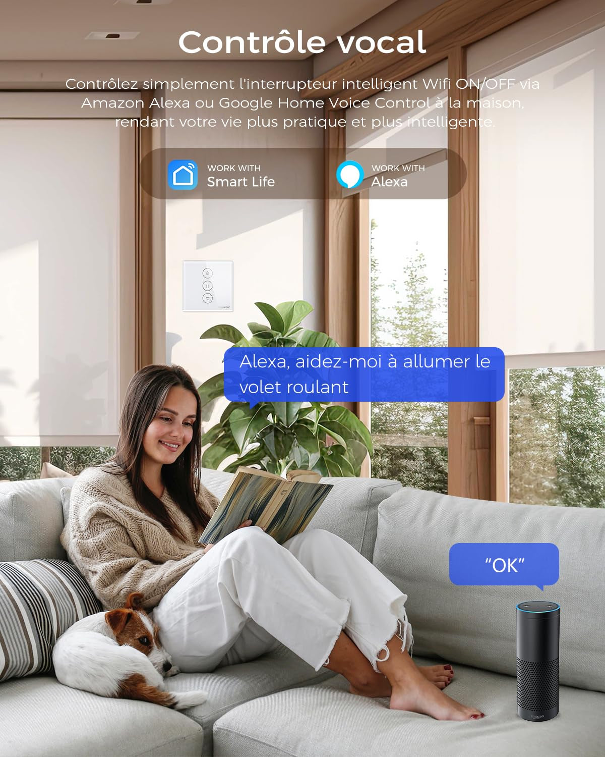 Interruttore Intelligente per Tapparelle, Compatibile Con Echo Alexa/Google, Interruttore per Tapparelle, Telecomando E Funzione Temporizzazione, Richiede 2 Confezioni