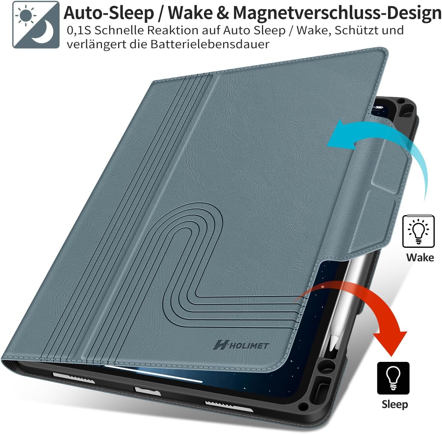HOLIMET Custodia per Ipad Pro 11 2022 4 Generazione, 2021/2020/2018 (3/2/1A Gen) Ultra Smart Cover Con Pencil Holder per Pencil 2, Auto Svegliati/Sonno Case per Ipad Pro 11 Pollici - Blu