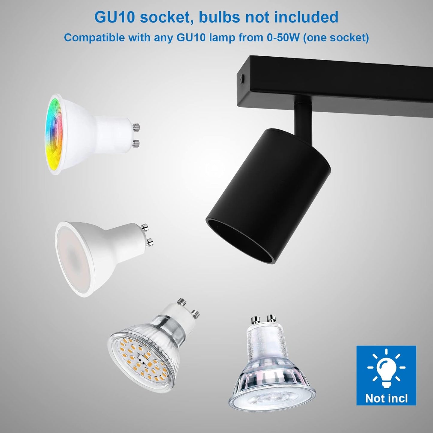 Faretti Da Soffitto Orientabili Nero, Con 2 Attacco GU10, Plafoniera 2 Luci Interno, Lampada Soffitto per Cucina, Soggiorno, Camera Da Letto, Max 50W X 2, Lampadina Non Inclusa