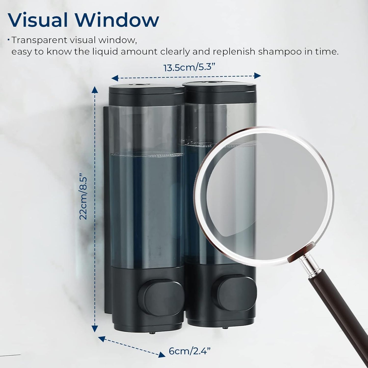 Dispenser per Shampoo E Balsamo, Dispenser per Doccia a 2 Camere, Senza Trapano, Dispenser Di Shampoo per Doccia a Parete, per Shampoo, Balsamo, Bagnoschiuma, per Bagno (Nero, 2 Camere)