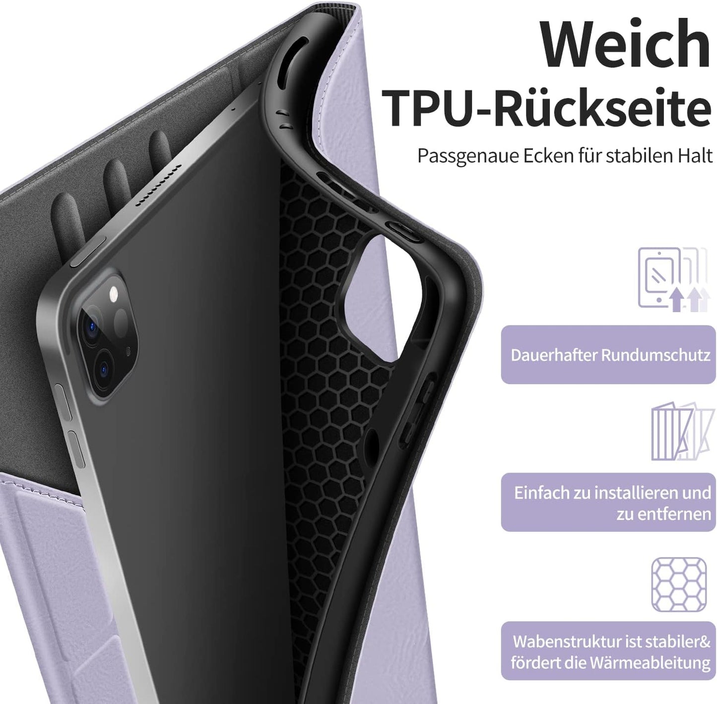 HOLIMET Custodia per Ipad Pro 12.9 2022 6 Generazione, 2022/2021/2020 (6A/5A/4A Gen) Ultra Smart Cover Con Pencil Holder per Pencil 2, Auto Svegliati/Sonno Case per Ipad Pro 12.9 Pollici - Viola