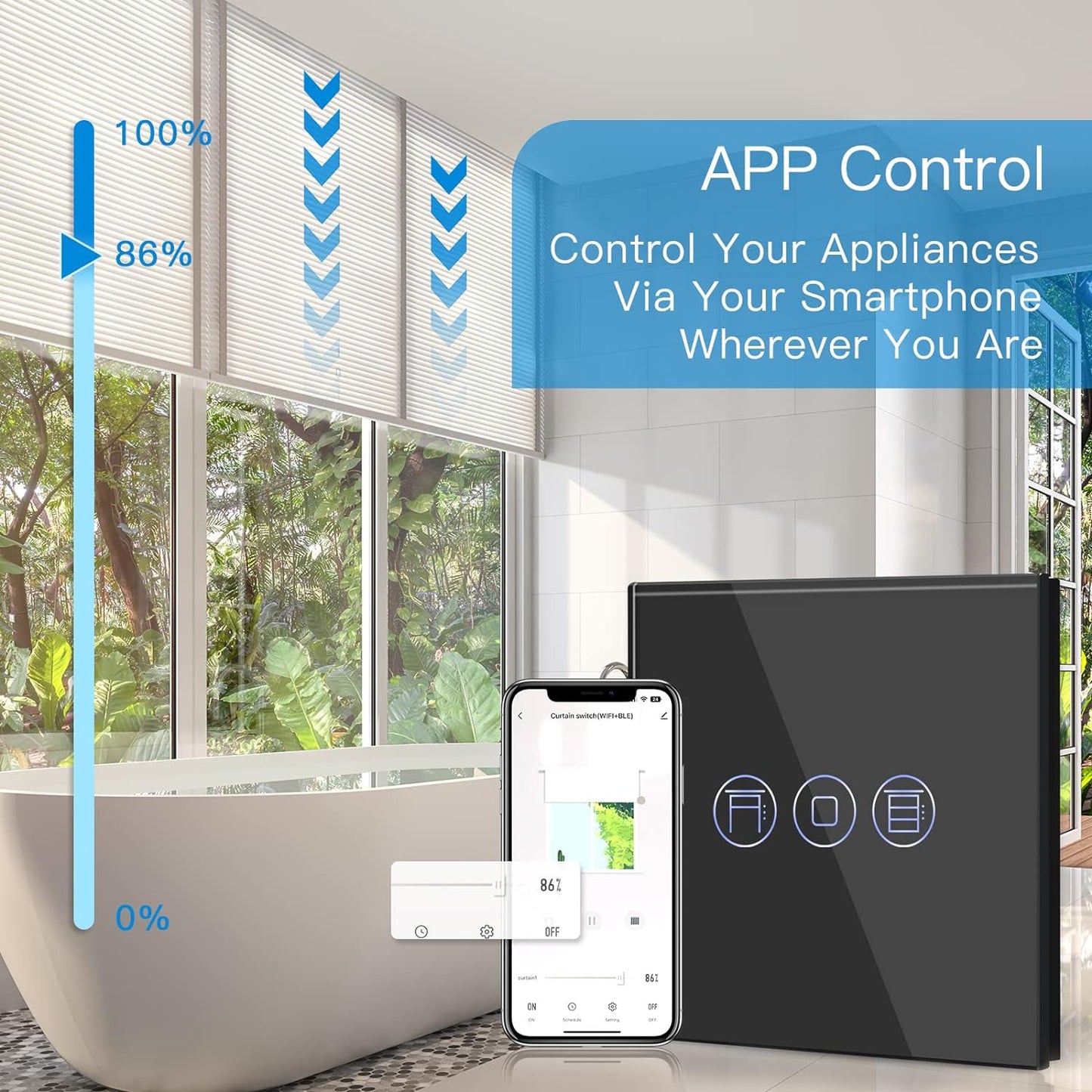 Interruttore Intelligente Wi-Fi per Tapparelle, Telecomando E Funzione Timer Con Smart Life/Tuya APP, Funziona Con Alexa Echo E Google Home, Interruttore per Tapparelle Wifi Con Pannello Touch
