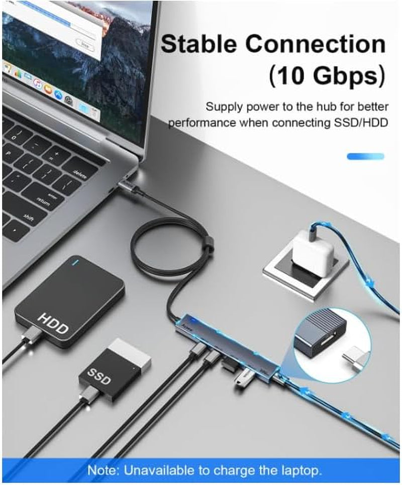 Hub USB C Da 10 Gbps Con 2 Porte USB-A E 2 Porte USB-C, Adattatore USB 3.2 Gen 2 Con Cavo Da 100 Cm, Splitter USB 5 in 1 per Laptop, PC Desktop, Macbook Pro/Air 2022/2021, Ecc.