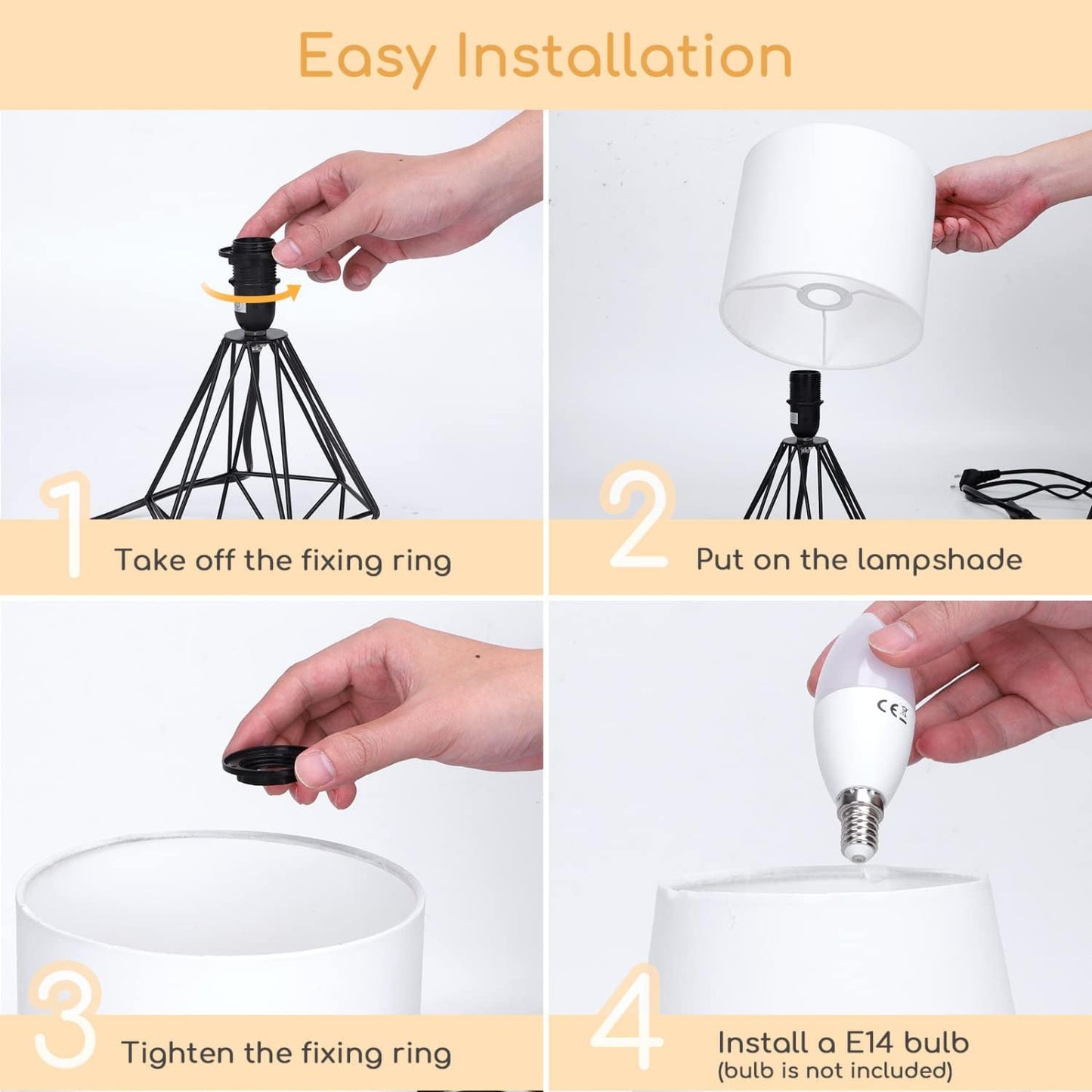 - Lampada Da Tavolo in Stile Industriale Retrò, Portalampada Con Attacco Piccolo E14, Lampada Comodino Con Base in Metallo E Paralume Bianco, Perfetto per Decorare Qualsiasi Stanza
