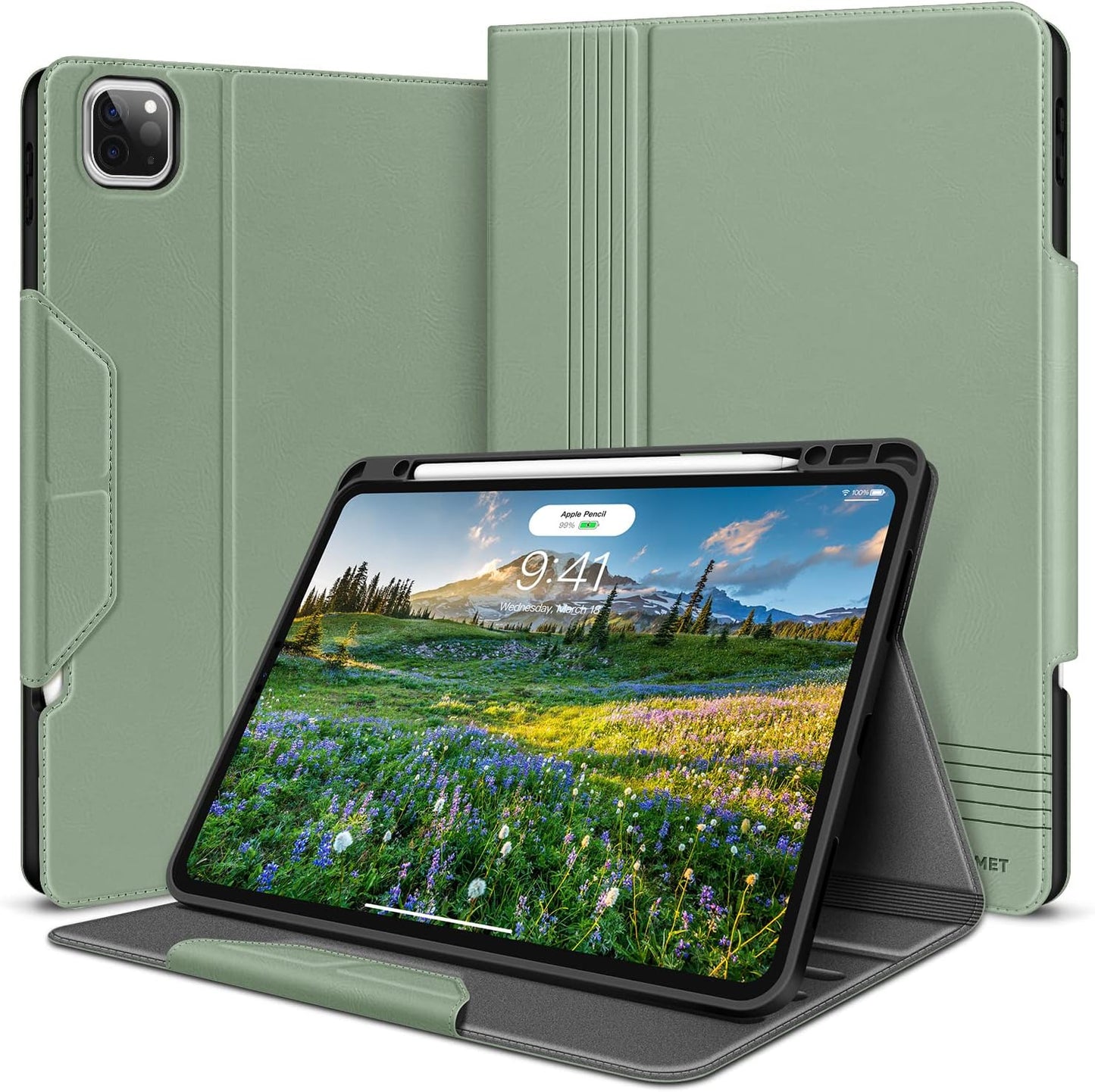 HOLIMET Custodia per Ipad Pro 12.9 2022 6 Generazione, 2022/2021/2020/2018 (6A/5A/4A/3A Gen) Ultra Smart Cover Con Pencil Holder per Pencil 2, Auto Svegliati/Sonno Case per Ipad Pro 12.9 Pollici Verde