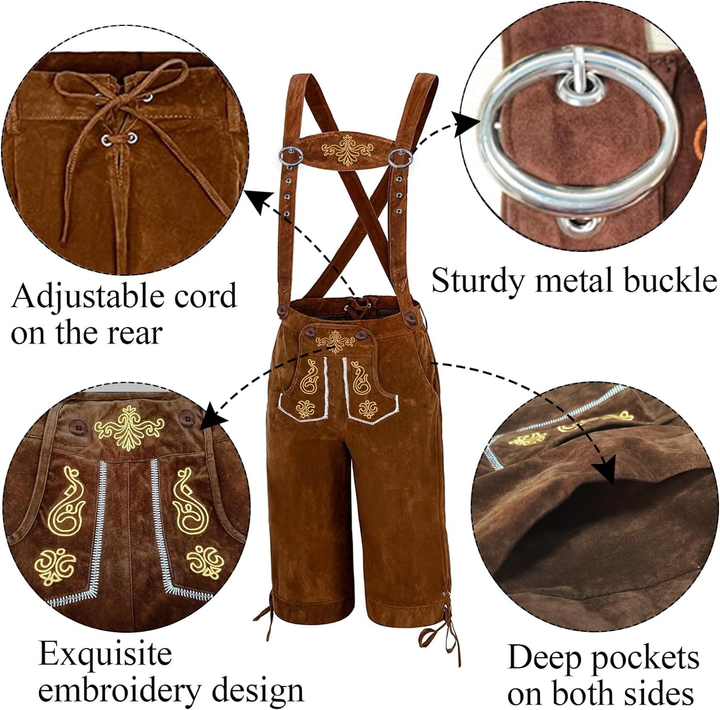Oktoberfest Pantaloni Tradizionali, Costume Da Oktoberfest Da Uomo Con Bretelle, Pantaloni Bavarese, Marrone