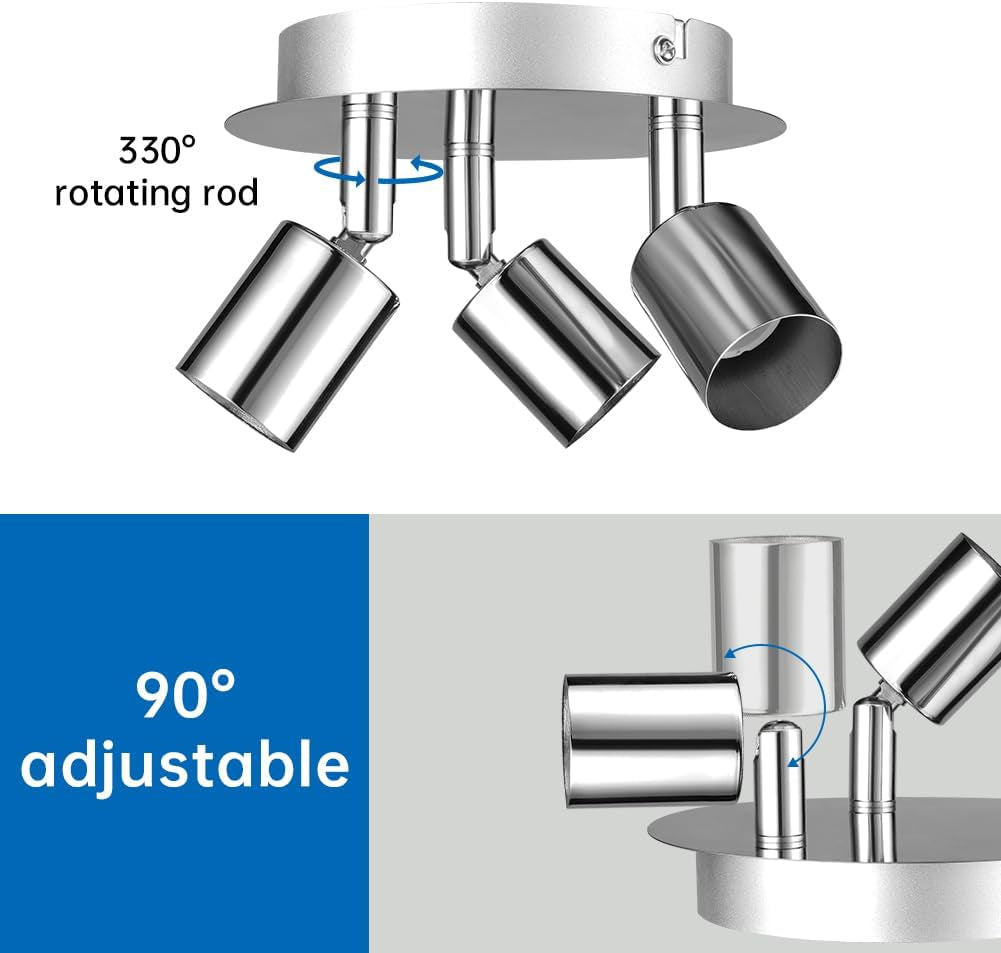 Faretti Da Soffitto Orientabili, Faretti LED Da Soffitto Con 3 Attacco GU10, Lampadario Faretti LED Soffitto, Moderna Faretto Da Parete Interno per Barra, Cameretta, Cucina, Senza Lampadina