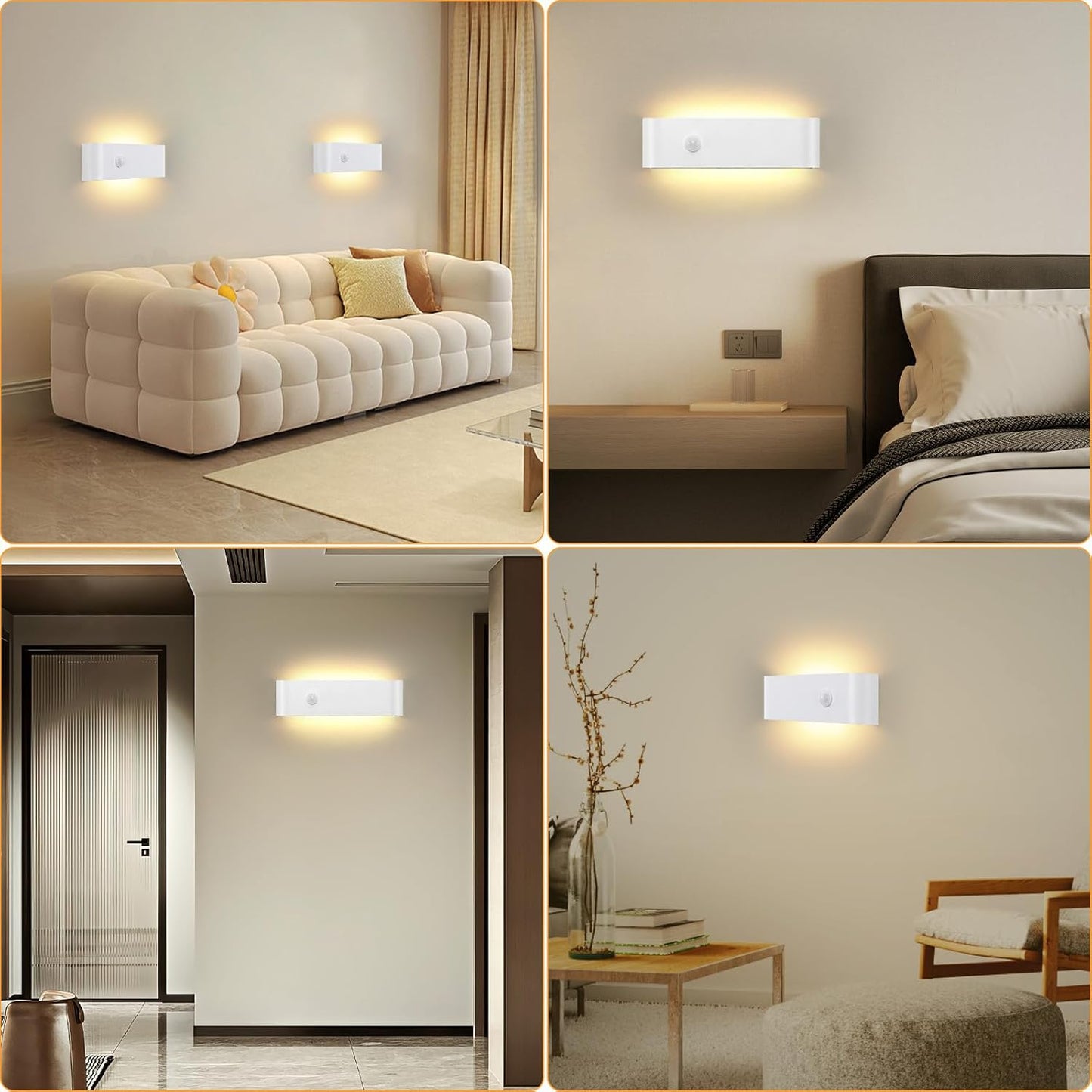 Applique Da Parete Interno Moderno, 16W Con Sensore Di Movimento Lampada Led Da Parete, 3000K Bianco Caldo Lampada Da Muro, per Soggiorno, Scala, Corridoio, Illuminazione per Interni, Bianco