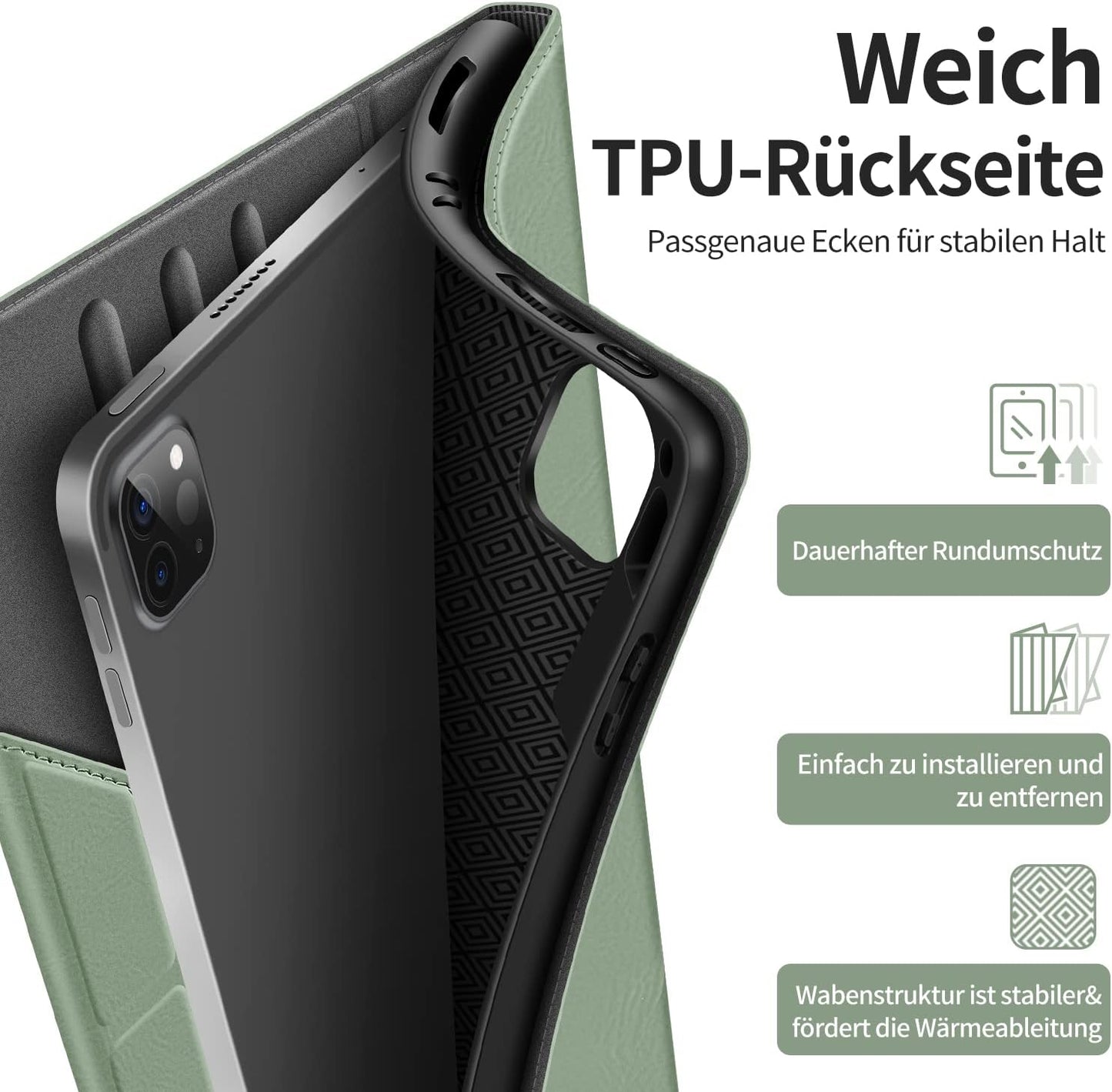 HOLIMET Custodia per Ipad Pro 11 2022 4 Generazione, 2021/2020/2018 (3/2/1A Gen) Ultra Smart Cover Con Pencil Holder per Pencil 2, Auto Svegliati/Sonno Case per Ipad Pro 11 Pollici - Verde