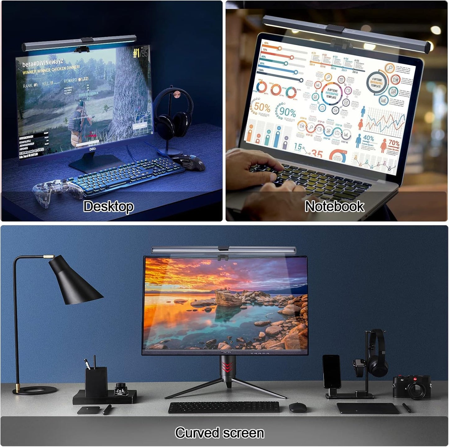 Lampada Monitor PC Computer, Luce Di Lettura a LED, Luce USB, Con Controllo Touch Screen, 3 Tipi Di Temperatura Del Colore Della Luce, Luminosità Regolabile, Protezione per Gli Occhi