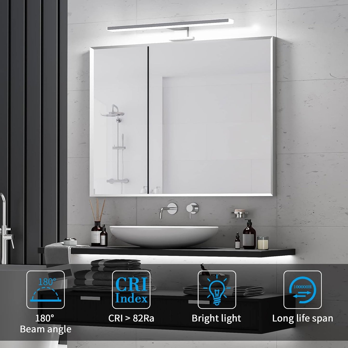 Lampada Specchio Bagno 10W,40CM 820LM Luce Specchio Bagno Led,Bianco Freddo 6500K E Resistente All'Acqua IP44 Luci Specchio Bagno CLASSE II per Armadietto a Specchio