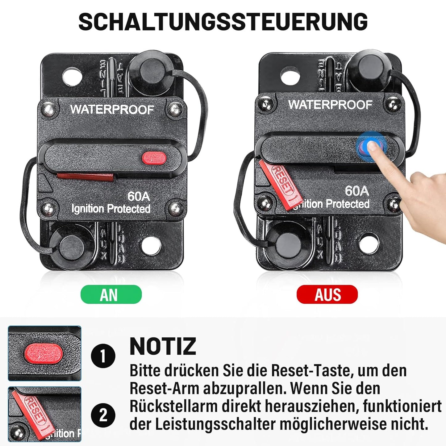 Interruttore Automatico Da 60 Amp Con Anse in Rame, Impermeabile, Invertitore Con Ripristino Manuale, Impermeabile, per Auto, Camion, Autobus, Camper, Barca, Veicolo Marino, 12 V-48 V CC