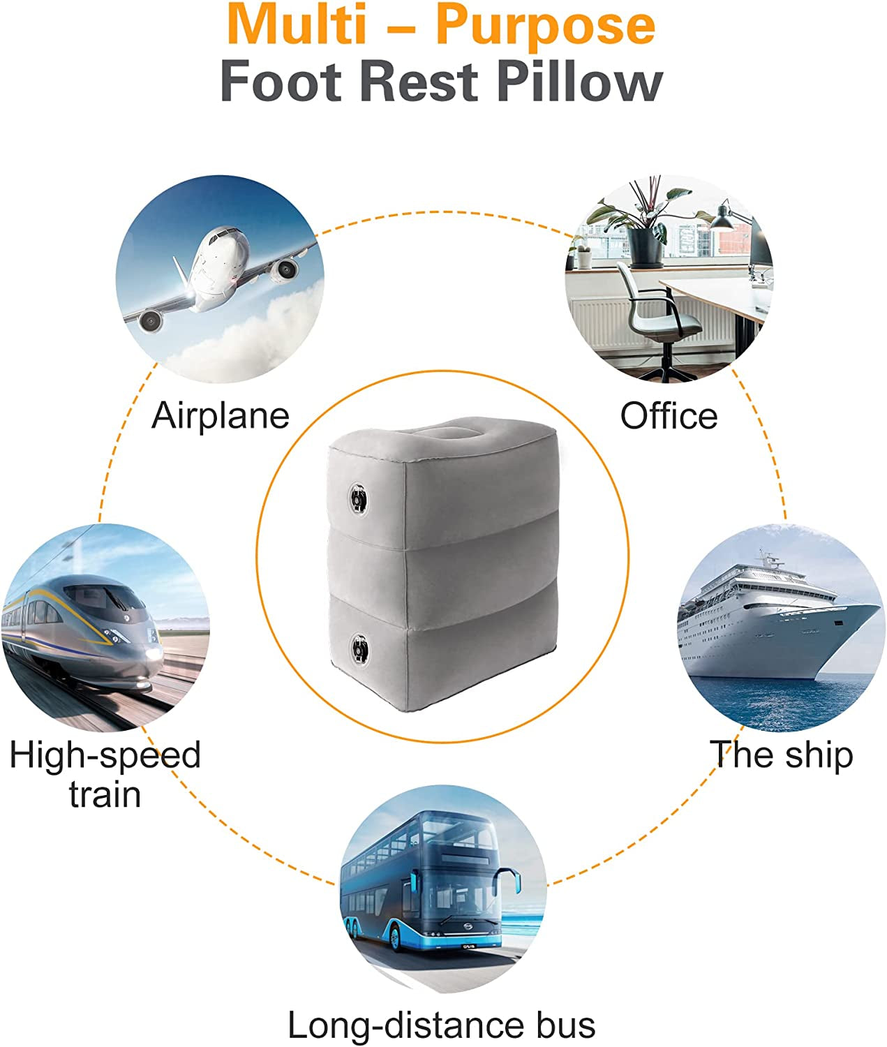 Cuscino Poggiapiedi Gonfiabile, Cuscini Regolabili in Altezza, Accessorio Da Viaggio Multiuso per Far Dormire I Bambini E Poggiapiedi Adatto per Ufficio, Casa E Viaggi