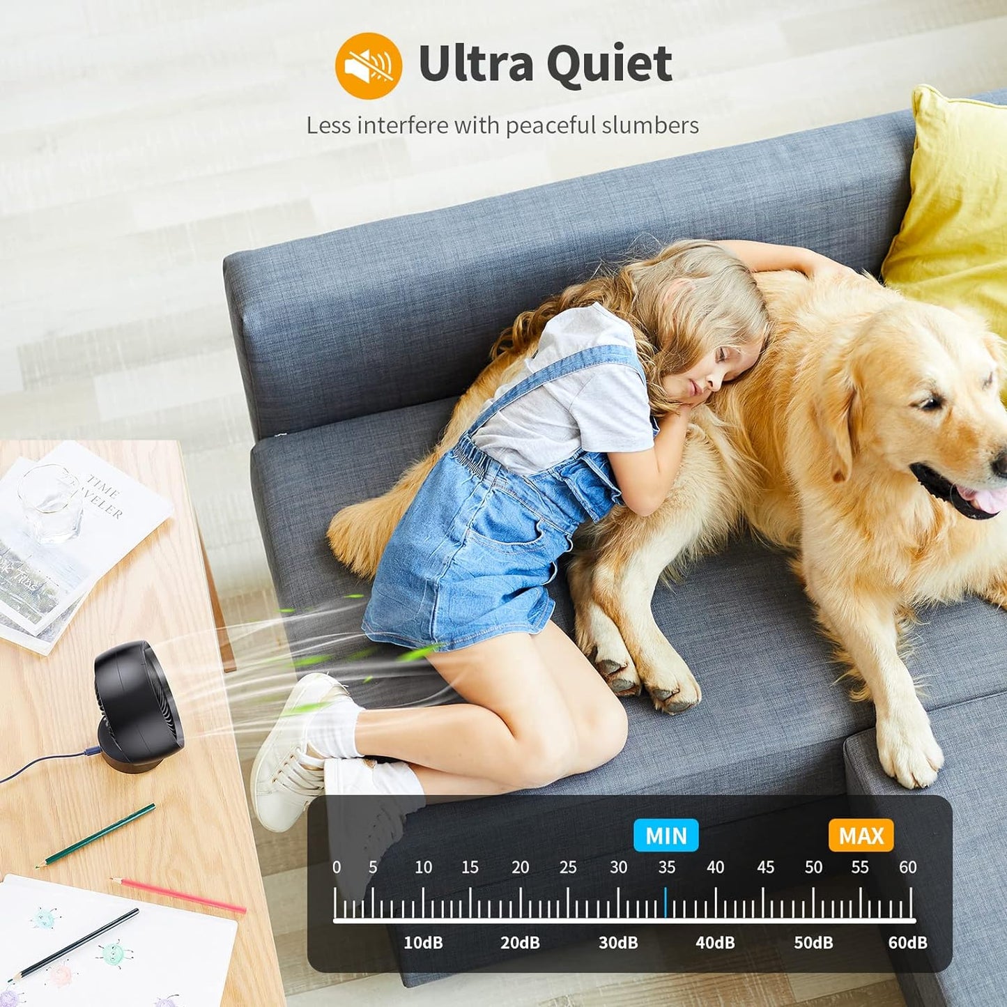 Ventilatore Usb,Ventilatori Da Tavolo Mini USB Ventilatore Silenzioso 180 Tipi Di Velocità Del Vento, Portatile Del Può Regolare Su E Giù 20°, per Scrivania/Casa/Viaggiare-Nero