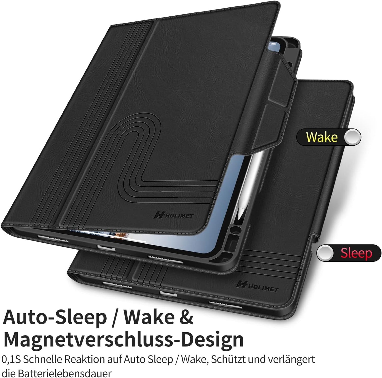 HOLIMET Custodia per Ipad Pro 12.9 2022 6 Generazione, 2022/2021/2020/2018 (6A/5A/4A/3A Gen) Ultra Smart Cover Con Pencil Holder per Pencil 2, Auto Svegliati/Sonno Case per Ipad Pro 12.9 Pollici, Nero