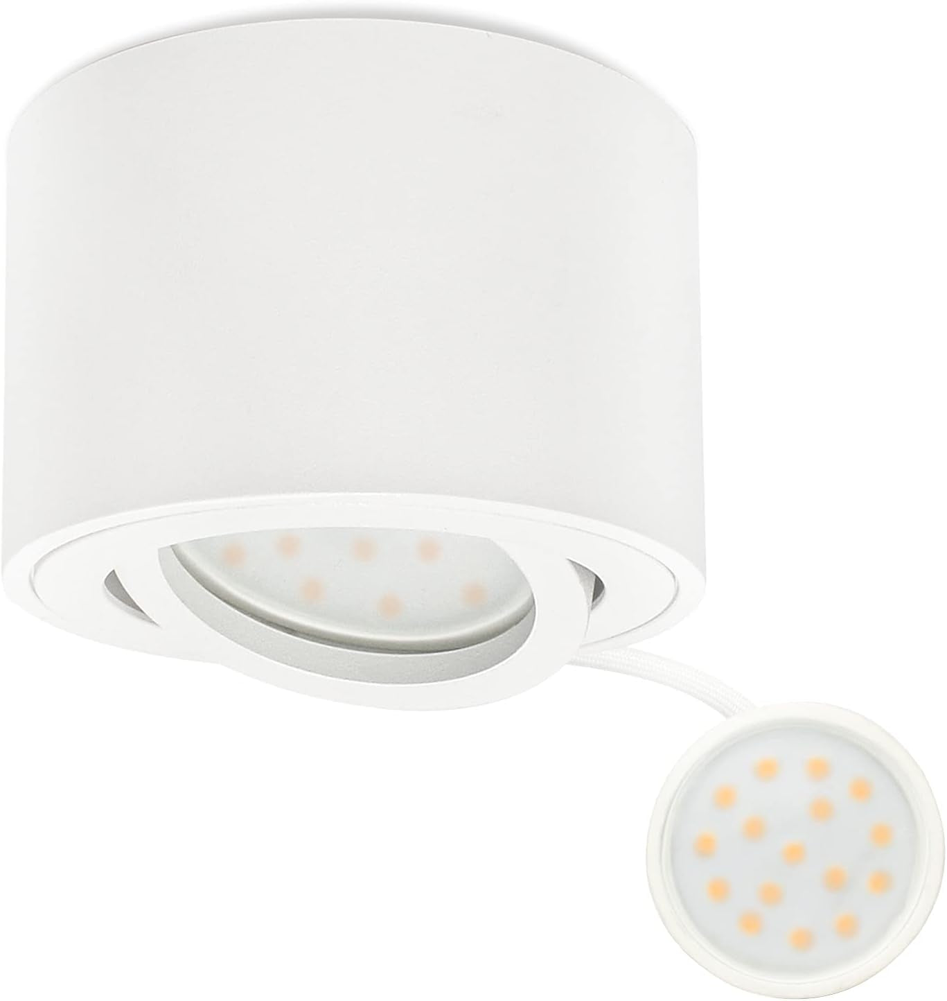 Faretti LED Soffitto Bianco, Orientabile, Ø80X50Mm, Telaio in Alluminio, Plafoniera Con Modulo LED Da 5W 230V, Rotondo