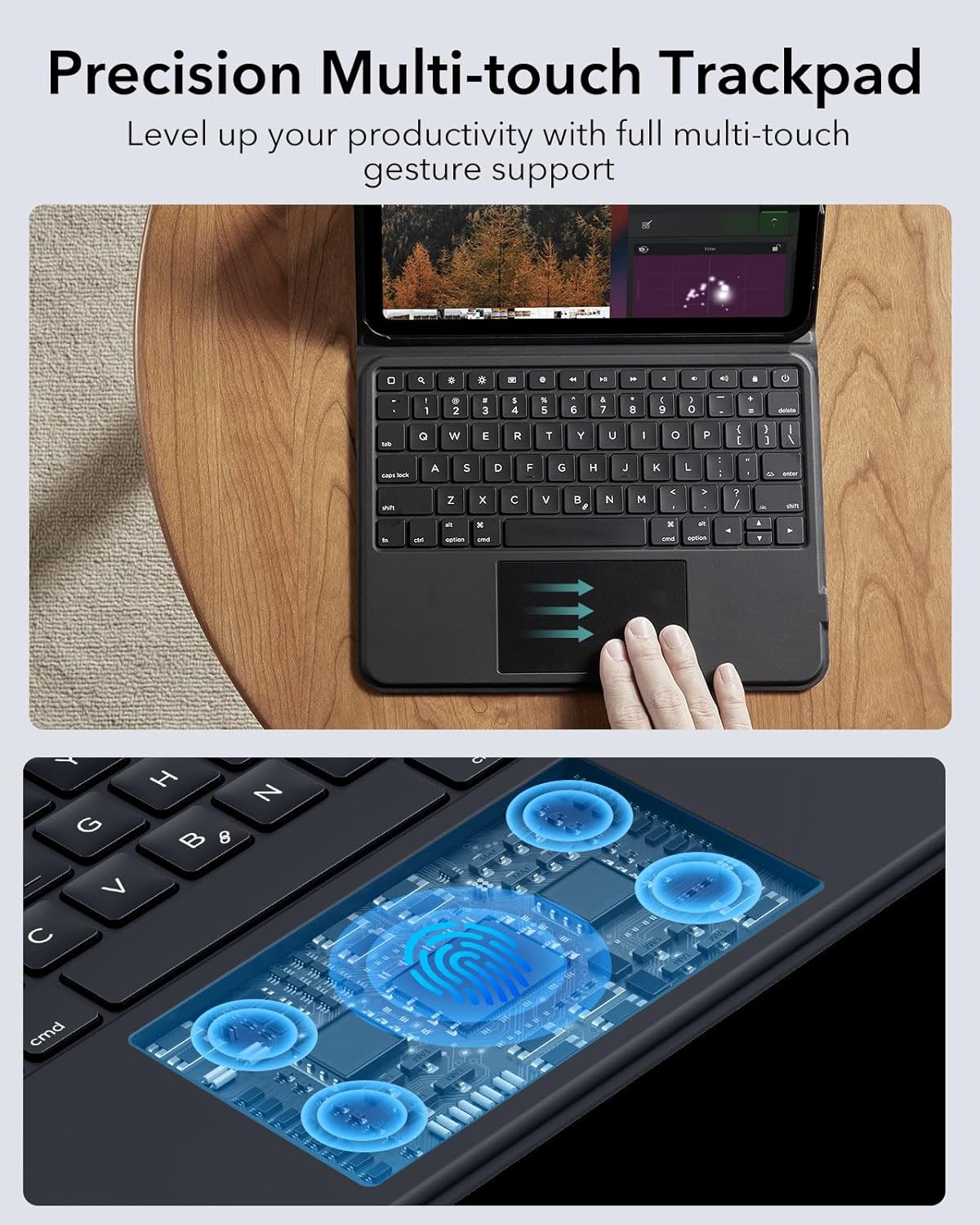 ESR per iPad 10 Gen (10,9 pollici) 2022, custodia con tastiera con trackpad, tastiera magnetica rimovibile con tasti retroilluminati, supporto completamente regolabile in modalità verticale/orizzontale, nero