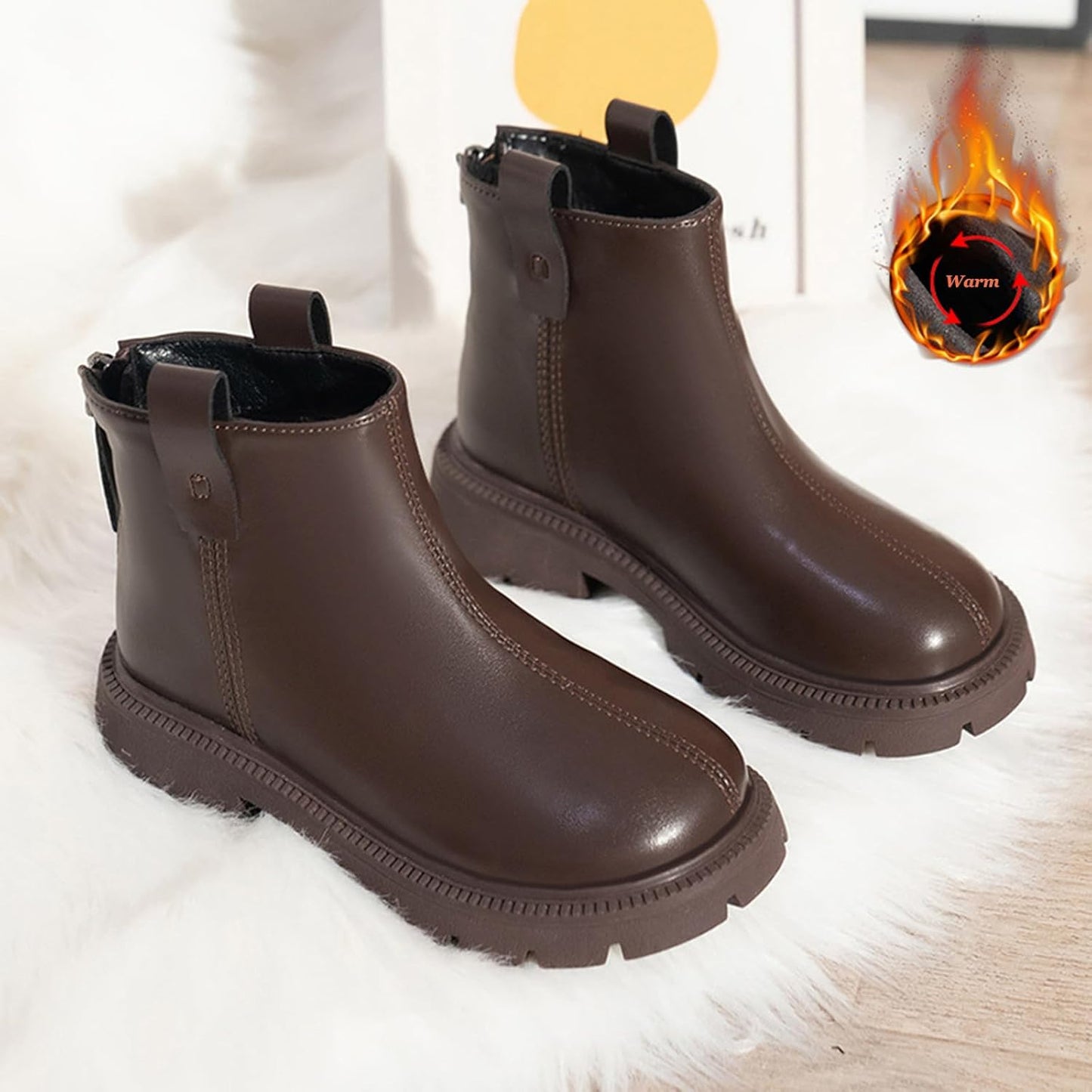 Fudaolee Stivali Stivali Invernali per Bambini Ragazze Scarpe Invernali Calde Stivali da Neve Stivaletti per Ragazzi Scarpe da Neve Stivali Slip-On Corti Impermeabili Etichetta 29 = EU 28, Marrone