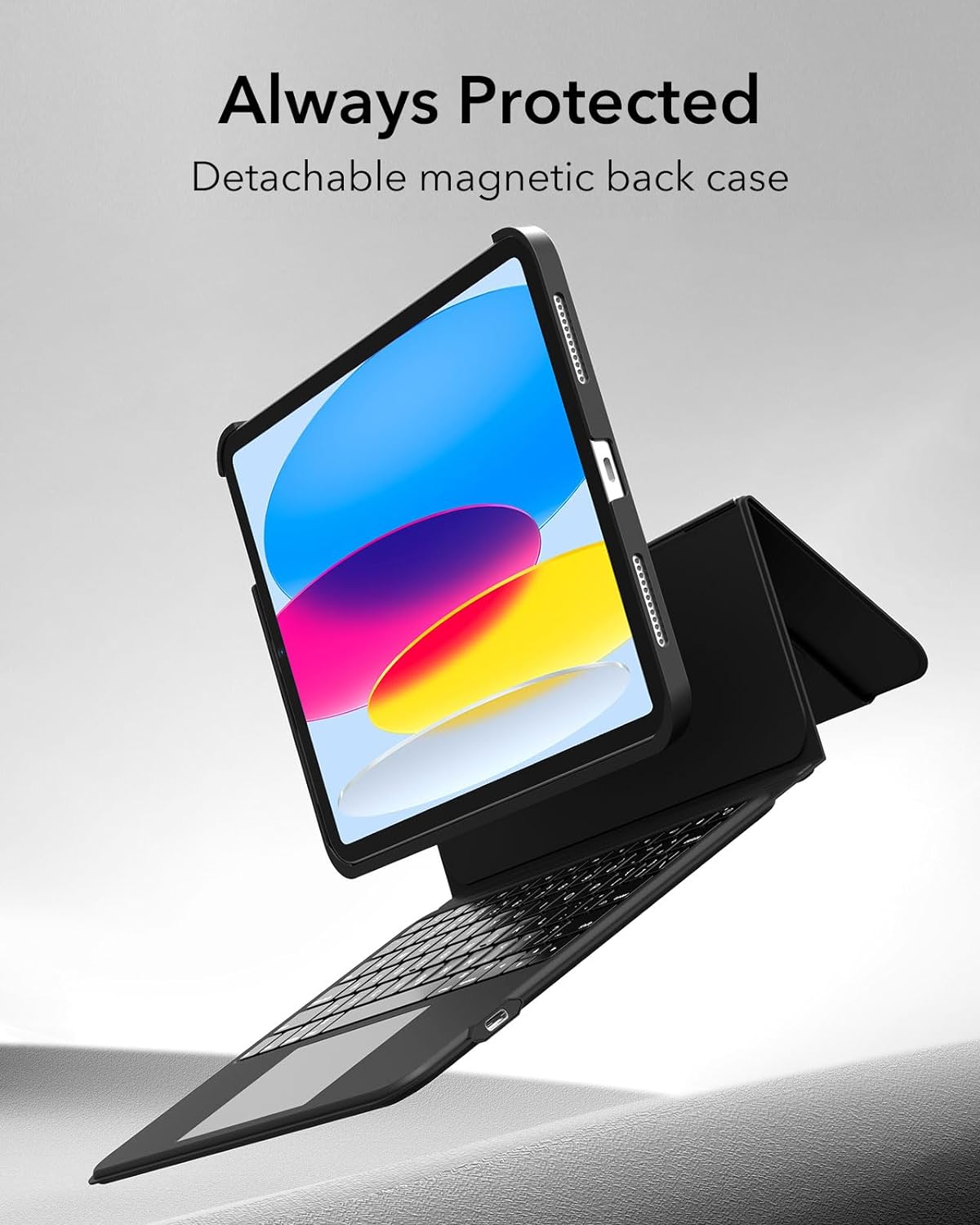 ESR per iPad 10 Gen (10,9 pollici) 2022, custodia con tastiera con trackpad, tastiera magnetica rimovibile con tasti retroilluminati, supporto completamente regolabile in modalità verticale/orizzontale, nero