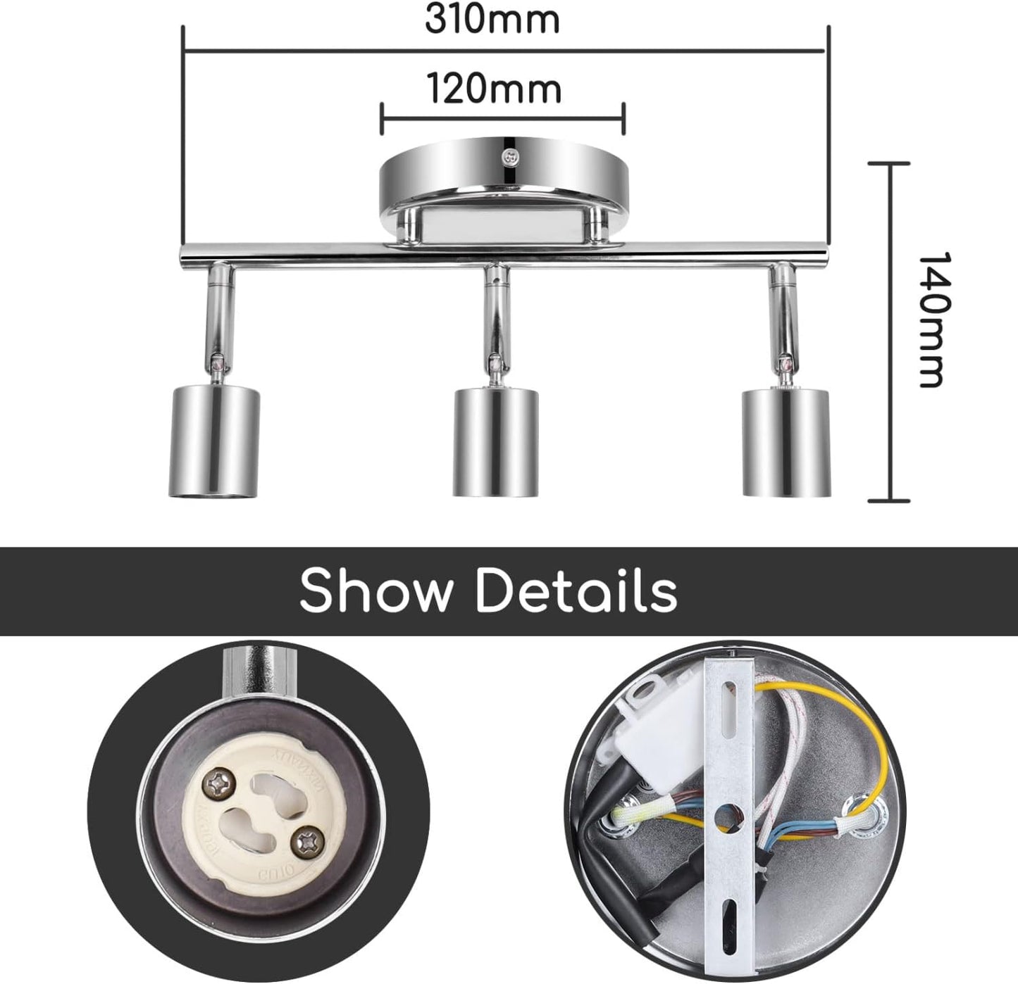 Faretti LED Soffitto Orientabili, Lampada Da Soffitto GU10, 3 Luci Lampadario Camera Da Letto Cucina Soggiorno 220V (Lampadine Non Incluse)