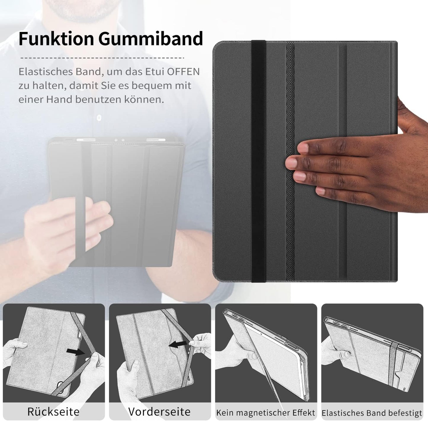 HOLIMET Custodia per Ipad Pro 12.9 2022 6 Generazione, 2022/2021/2020/2018 (6A/5A/4A/3A Gen) Smart Cover Con Pencil Holder per Pencil 2, Auto Svegliati/Sonno Case per Ipad Pro 12.9 Pollici (Nero)