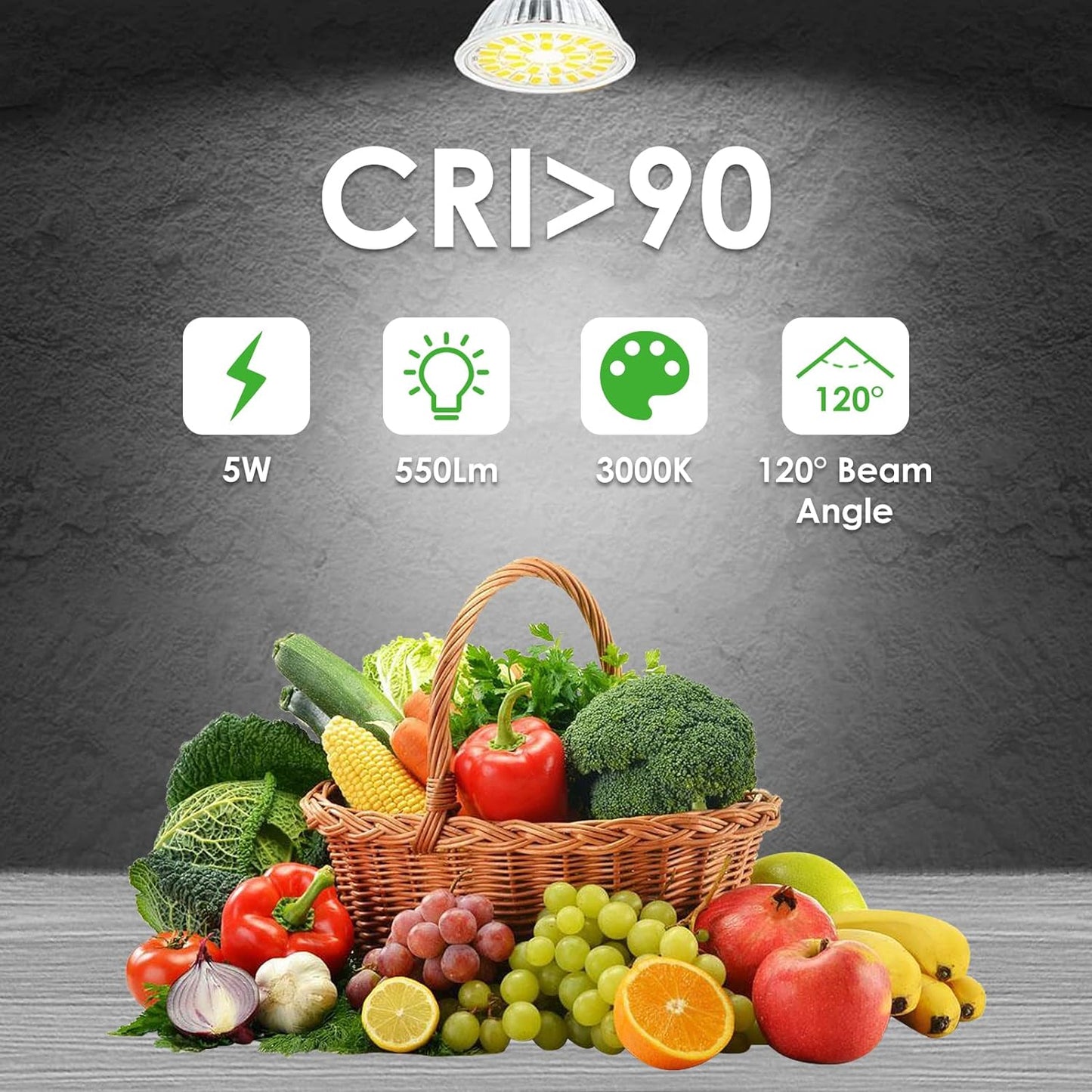 Gu10 LED Bianco Freddo CRI>90, 5W 550Lm, 6000K, Sostituzione Lampadina Alogena 50W, Angolo Di Emissione 120 Gradi, Lampada a Riflettore GU10 LED, Non-Dimmerabile, 10 Pezzi