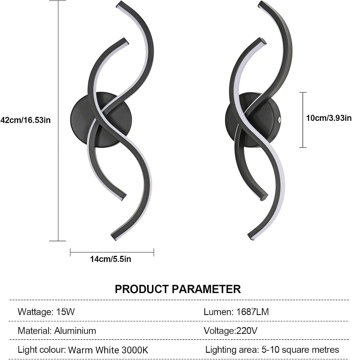 Applique Da Parete Interno LED, 15W 1687LM Lampada a Muro LED Creativo, 42CM Lampada Da Parete Moderna in Acrilico per Camera Da Letto Bagno Soggiorno Corridoio, Bianco Caldo 3000K
