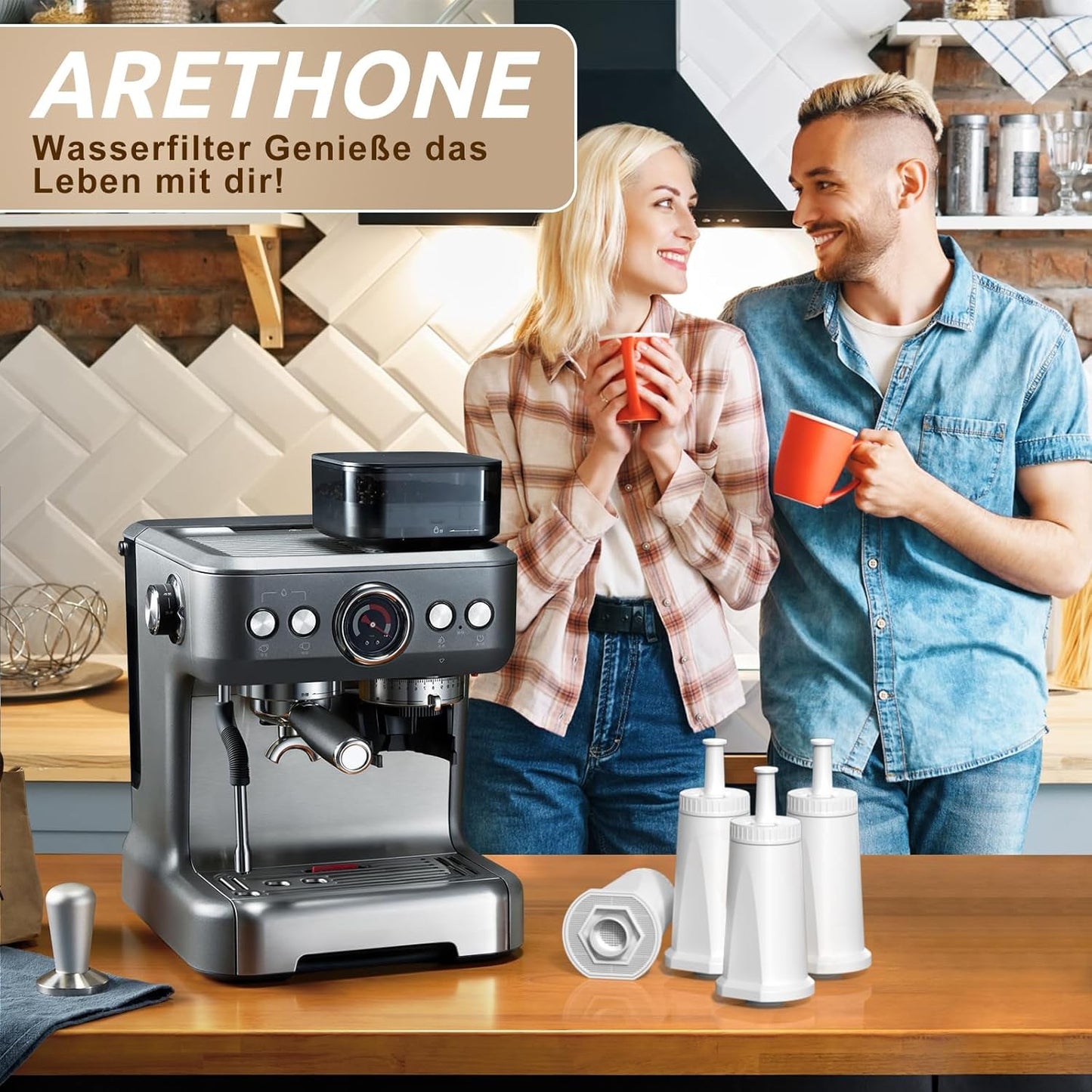 Filtro Acqua Di Ricambio per Macchine Da Caffè, 4 Pezzi, Certificato TÜV SÜD, per Sage Barista Express Pro, Cartuccia Filtro Dell'Acqua per SES810/SES880/SES920/SES980/SES990/SES875/SES008/BES008