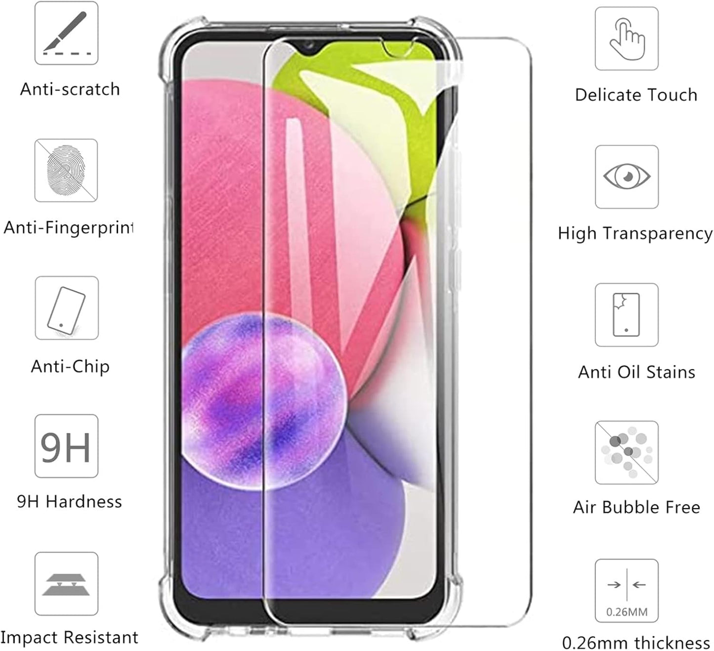 Nero+Telaio Schermo per Samsung Galaxy A03S SM-A037G LCD Display Touch Screen Digitizer Ricambio Assembly Con Utensili Inclusi E per Galaxy A03S SM-A037G Vetro Temperato