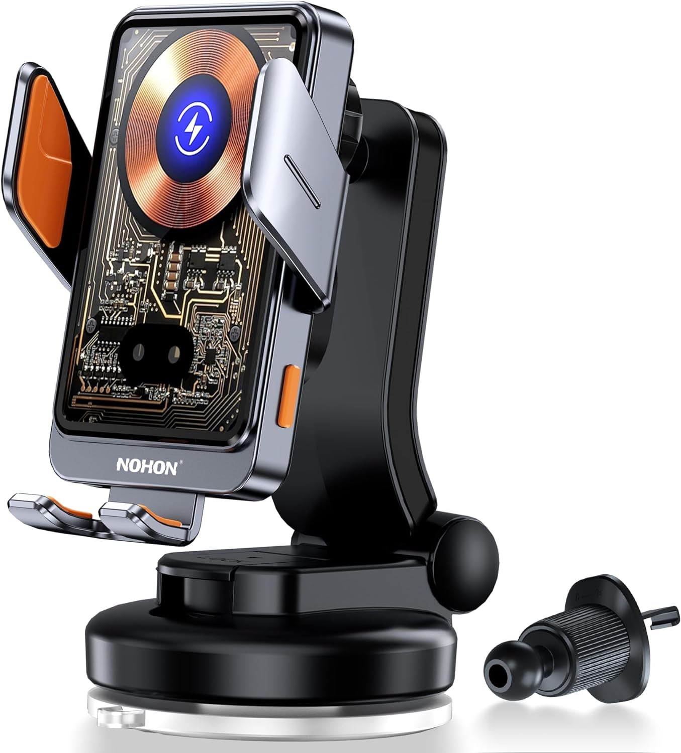 15W Qi Caricatore Wireless Auto:Supporto Telefono Auto Wireless Con Clip Ventosa per Iphone 15 14 13 12,Samsung,Xiaomi,Oppo,360° Rotazione Auto-Bloccaggio Porta Cellulare Ricarica Wireless Auto