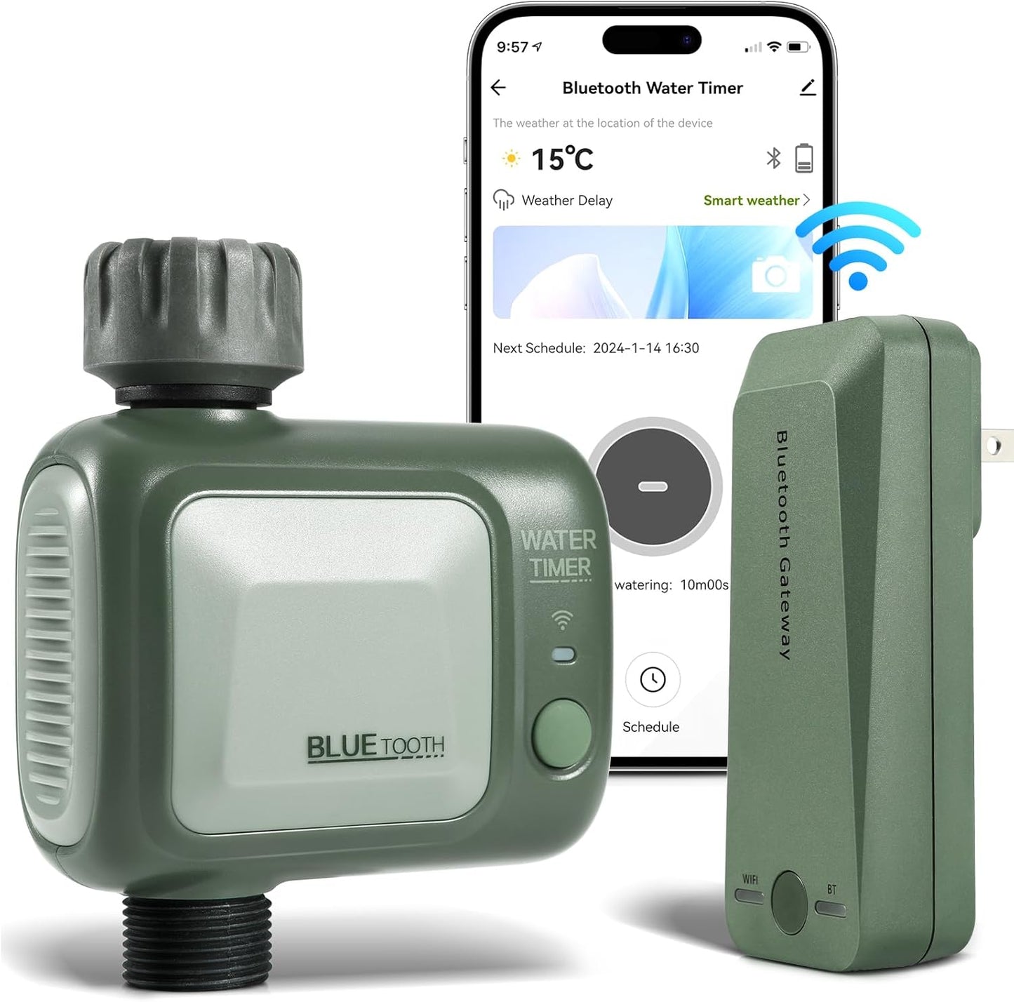 Irrigatore Giardino Timer Bluetooth, Temporizzatore per Irrigazione Wireless Con Controllo APP Programmatore Modalità Intelligente Con Ritardo Della Pioggia Flessibile per Orto Prato Piscina
