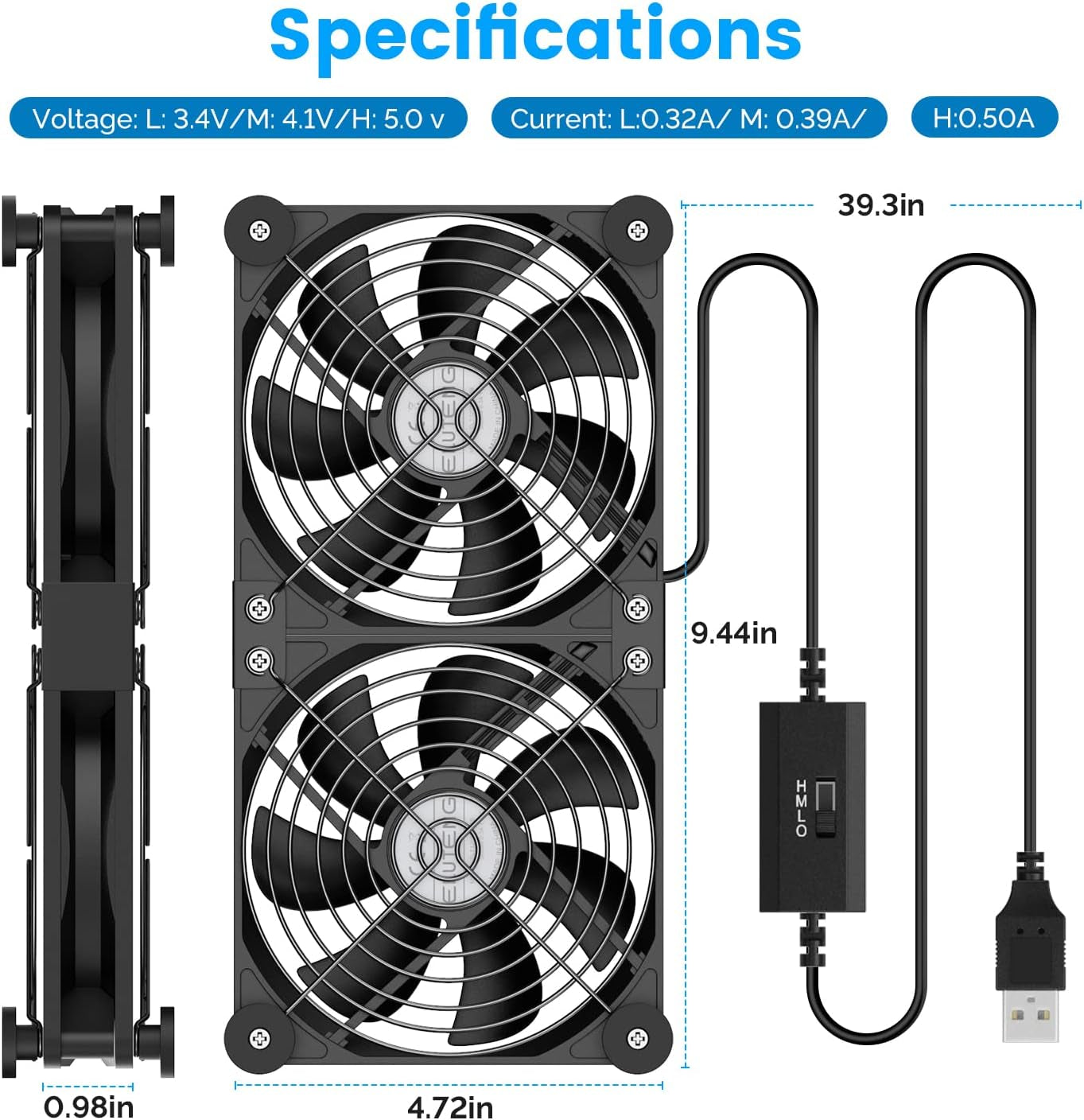 USB Ventole PC 2 in 1 120Mm 3 Velocità Regolabili Mini Ventilatore Doppia Fila Ventola 5V Con 8 Piedini Ammortizzanti 120Mm Ventola per PS5 PC TV Box Router Xbox PS4