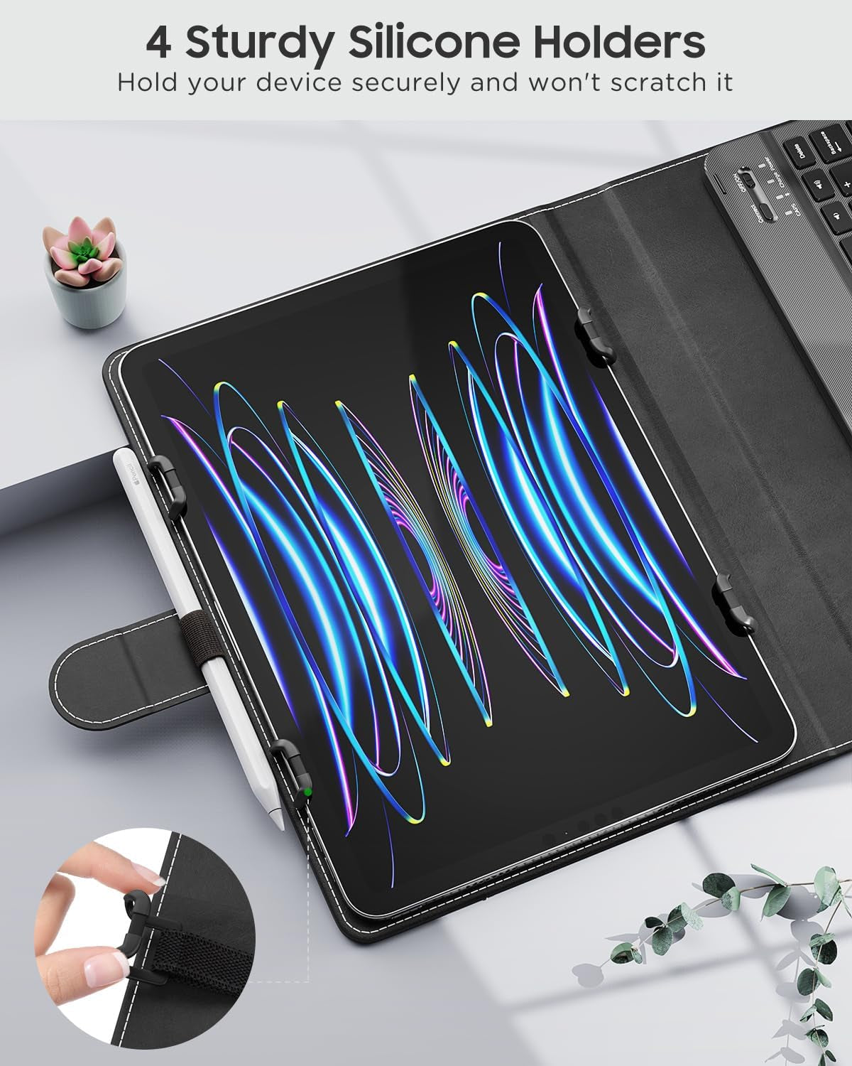 Custodia Tablet Universale Con Tastiera per Tablet Da 9", 9.7", 10.1", 10.2", 10.4", 10.5", 10.9", 11", Con Tastiera Bluetooth Wireless Rimovibile Portapenne per Ipad, Samsung, Fire, Pixel, Nero