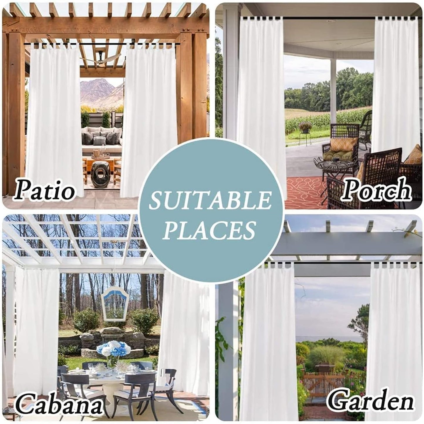 Tenda Balcone Esterno Tenda Da Esterno Impermeabile Tenda Da Sole per Esterno Tende Semitrasparenti Con Staccabile Passanti Tende Da Esterno 2 Pezzi
