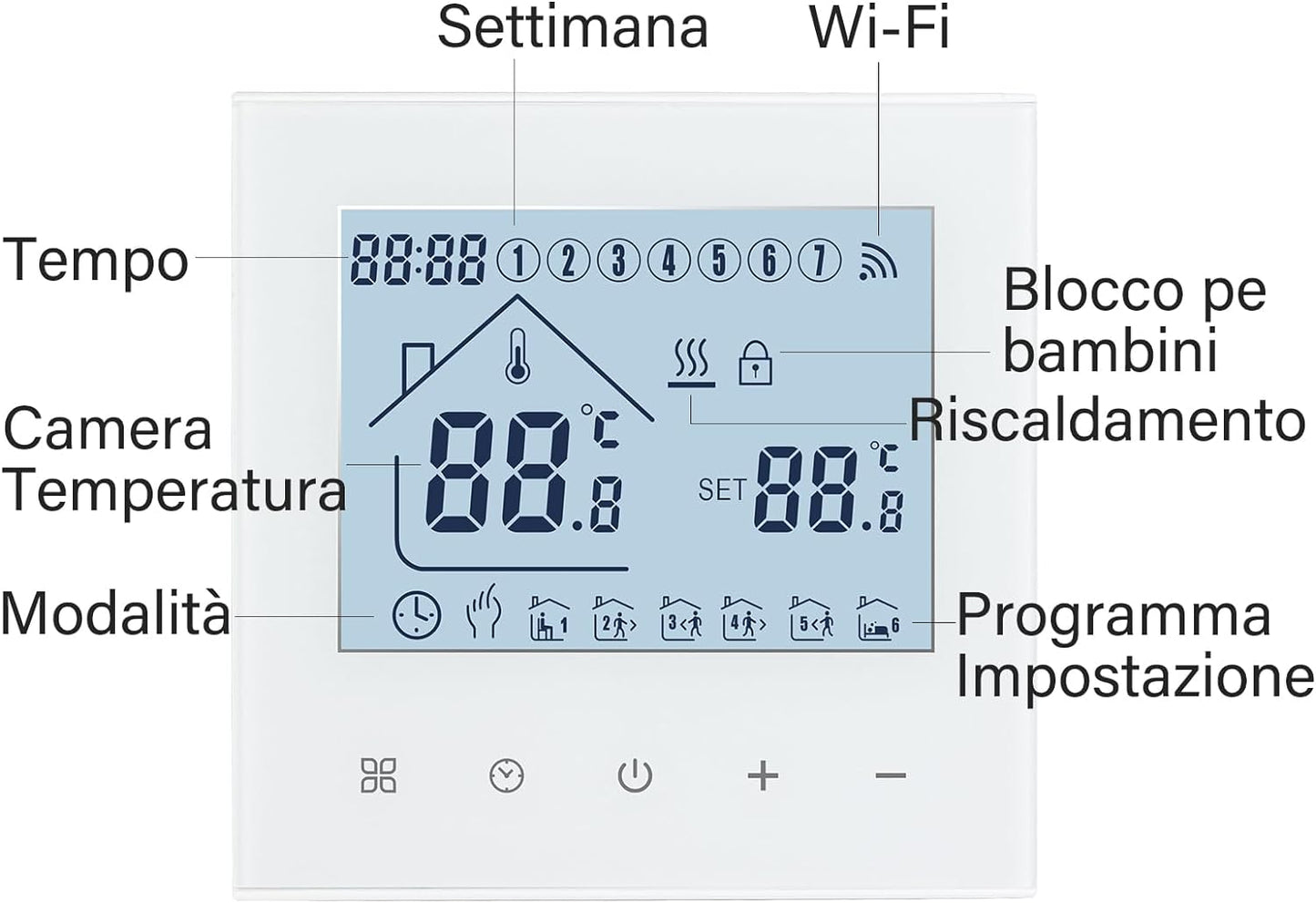Beok Termostato Wifi Termostati Smart Ambiente per Riscaldamento a Pavimento Dell'Acqua Programmabile Regolatore Di Temperatura Con LCD, Compatibile Alexa, Google Home 3A TDR89W-WIFI-WP Bianco