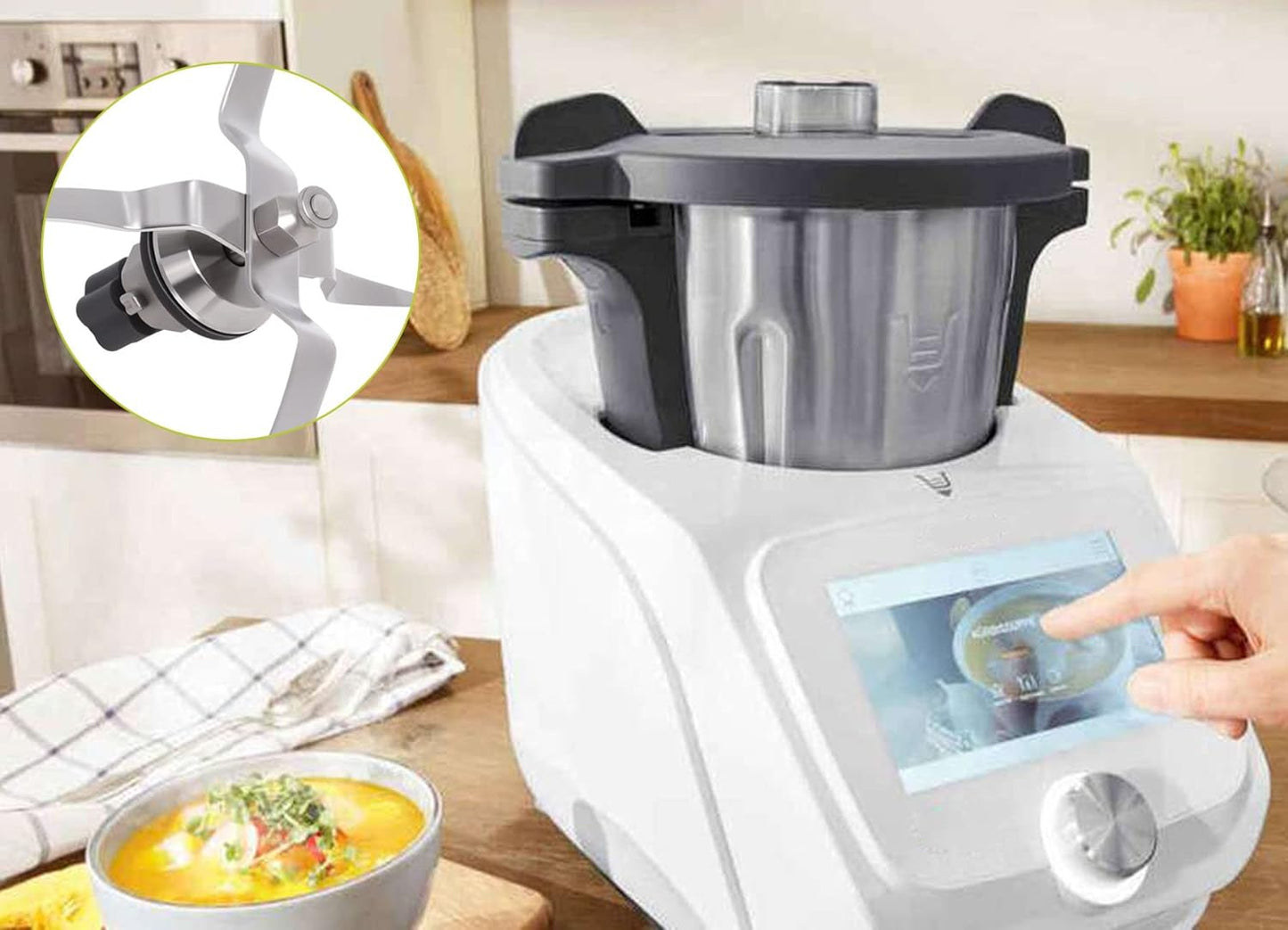 Lama Di Ricambio in Acciaio Inox Compatibile Con Silvercrest Monsieur Cuisine Connect Robot Da Cucina Con Guarnizione E Spazzola per Pulizia