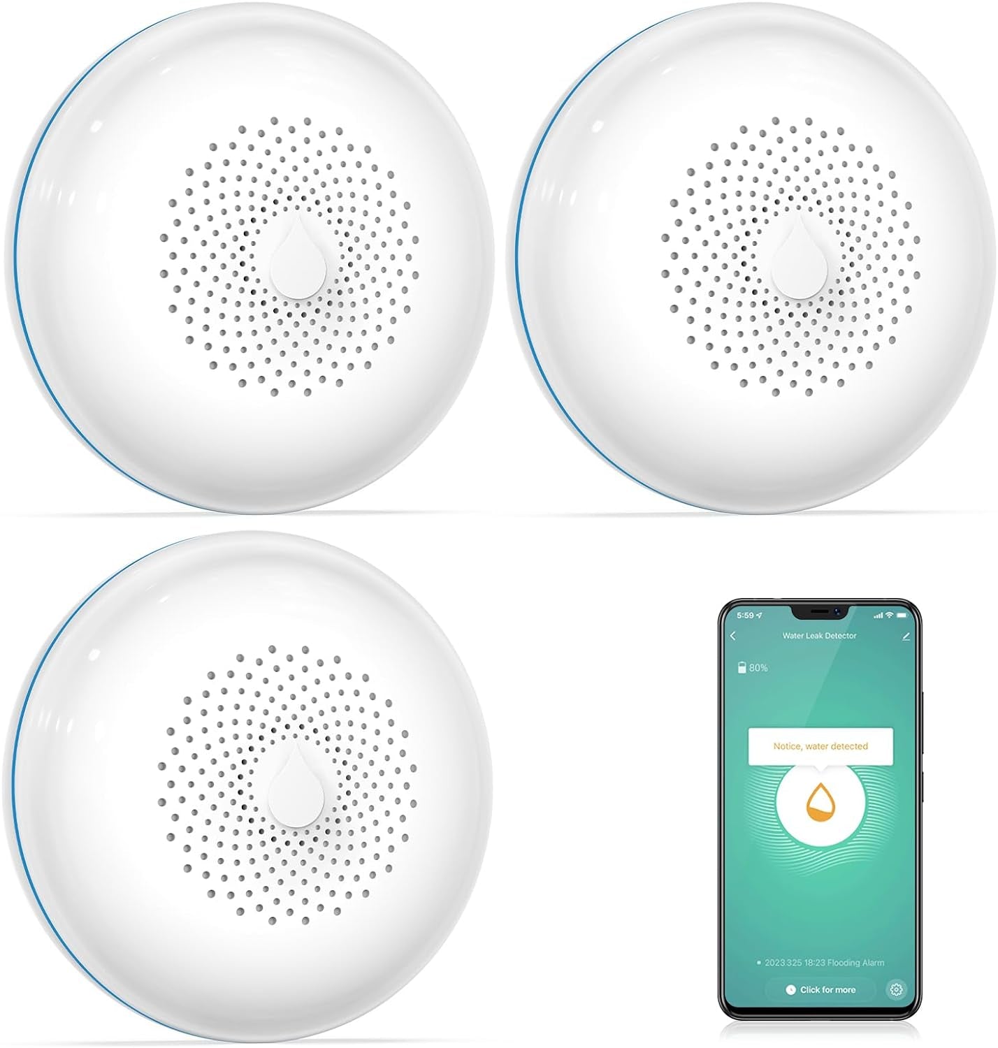 Tuya GS156 - Rilevatore D'Acqua WLAN Con Batteria per Monitoraggio Remoto Delle Perdite, Allarme Sensore D'Acqua, per Cucina, Bagno, Cantina, 1 Pezzo