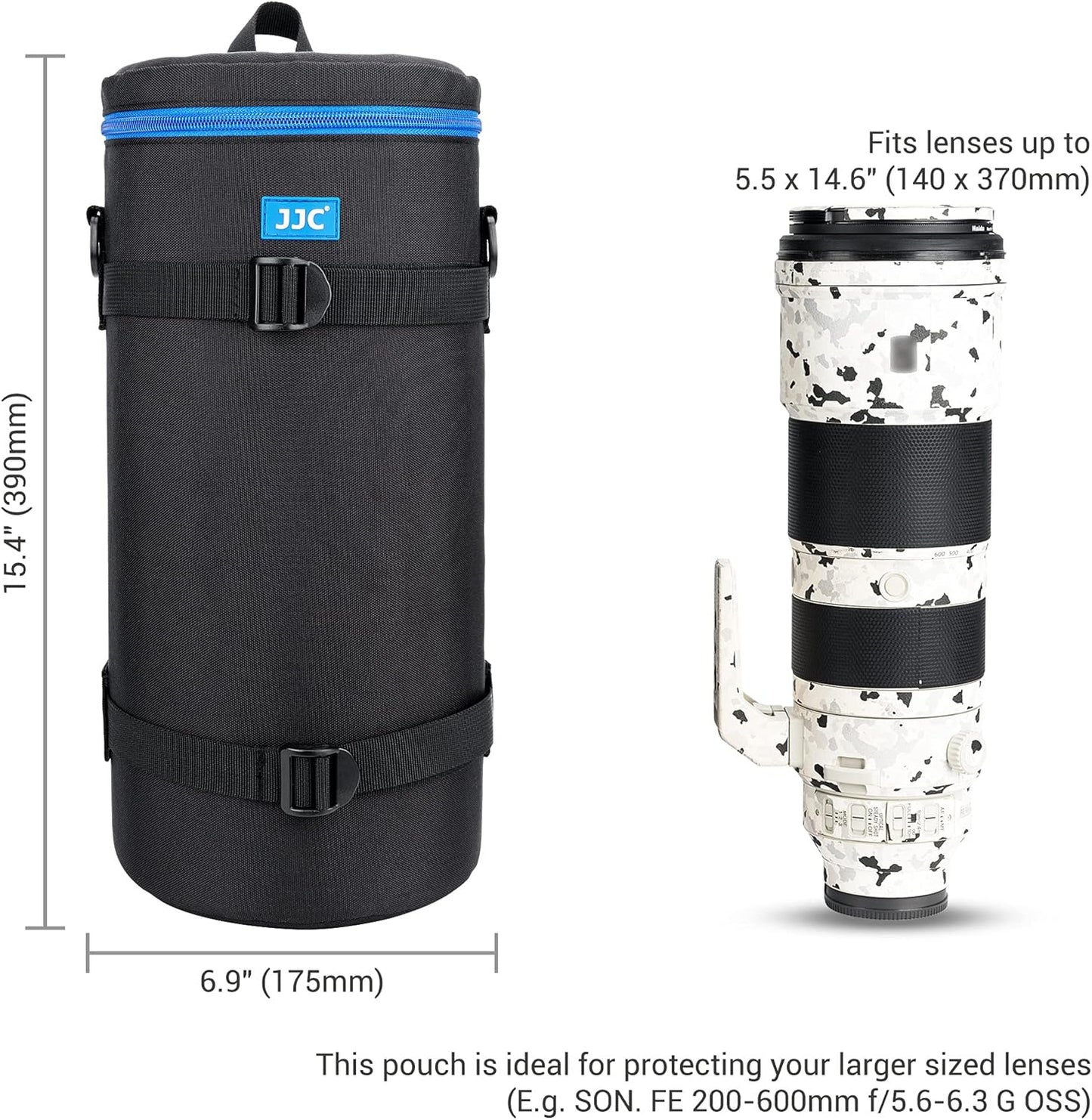 Custodia Deluxe per Obiettivi Sony FE 200-600 Mm F5.6-6.3G OSS, Custodia Protettiva Impermeabile per Obiettivi Con Tracolla E Cuscino Staccabile (Dimensioni Interne 14 X 36,8 Cm), Nero , Moderno