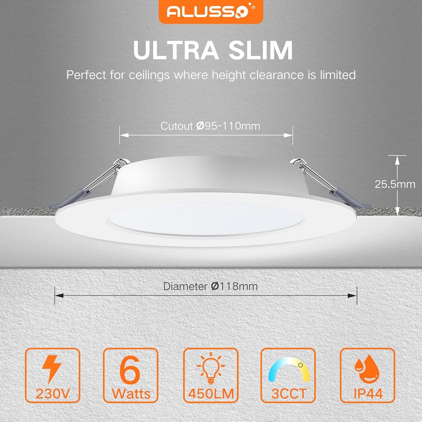 Faretti LED Da Incasso per Cartongesso, 6W 230V Bianco Caldo 3000K Bianco Neutro 4000K Freddo 6500K Regolabili IP44 Ultrasottili 25Mm Rotondi Bianco Luci Da Incasso per Bagno Cucina, Set Di 6