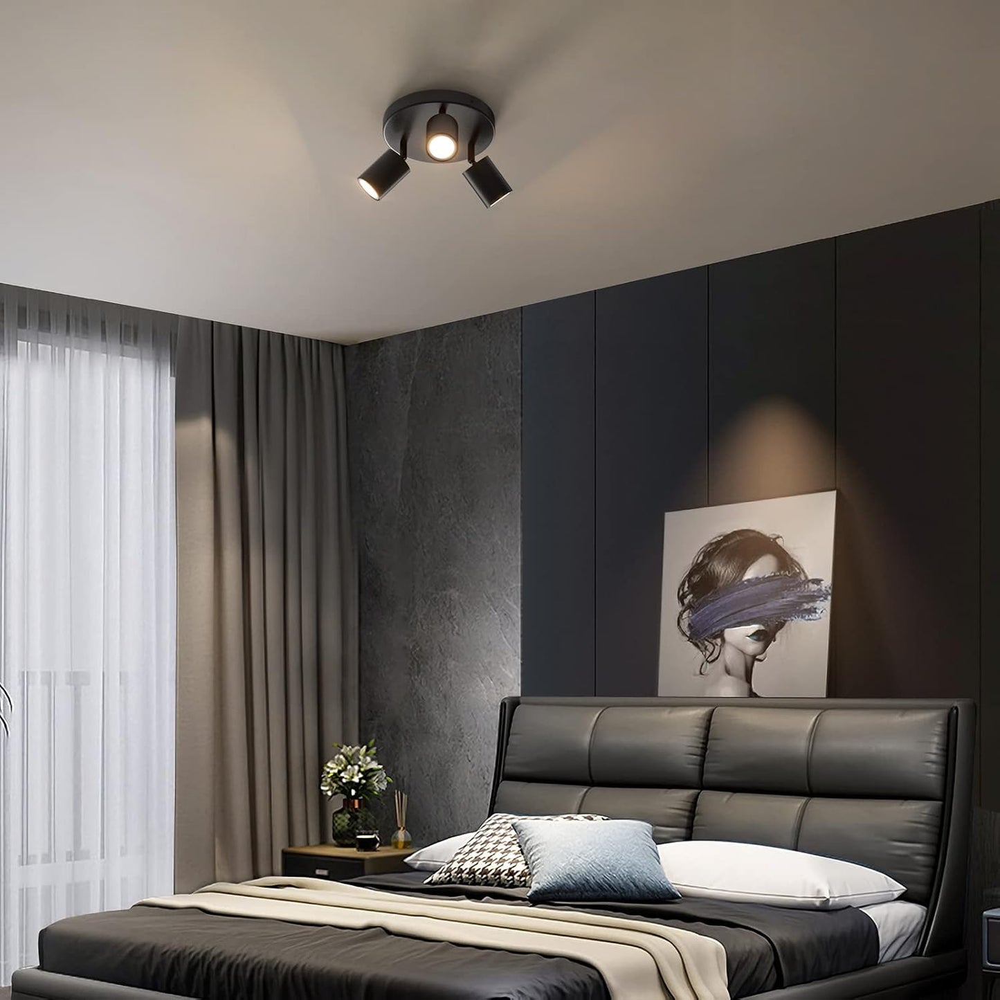 Faretti Da Soffitto Orientabili Nero, Con 3 Attacco GU10, Plafoniera 3 Luci Interno, Lampada Soffitto per Cucina, Soggiorno, Camera Da Letto, Max 50W X 3, Lampadina Non Inclusa