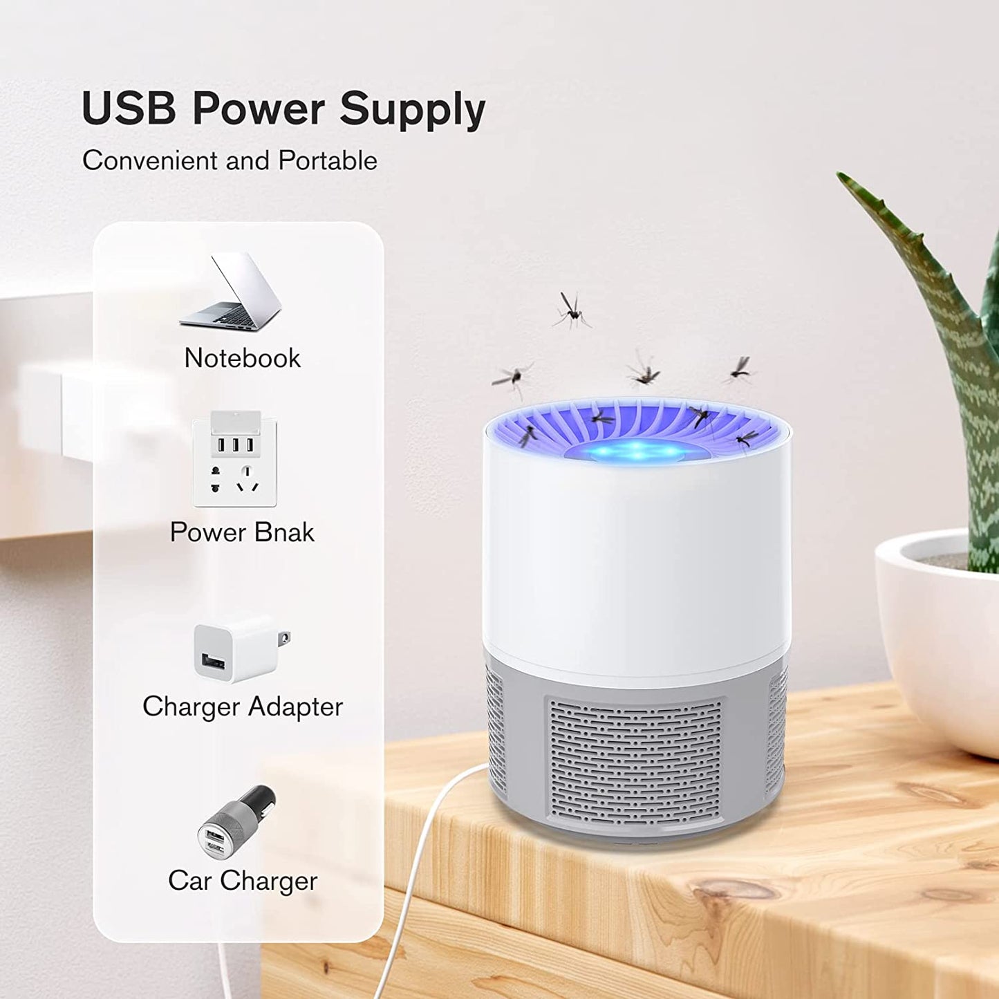 Insetticida Elettrica, USB Elettrica, Trappola per Mosche, Zanzare, Lampada per Zanzare, Lampada Con Luce, per Interni Ed Esterni