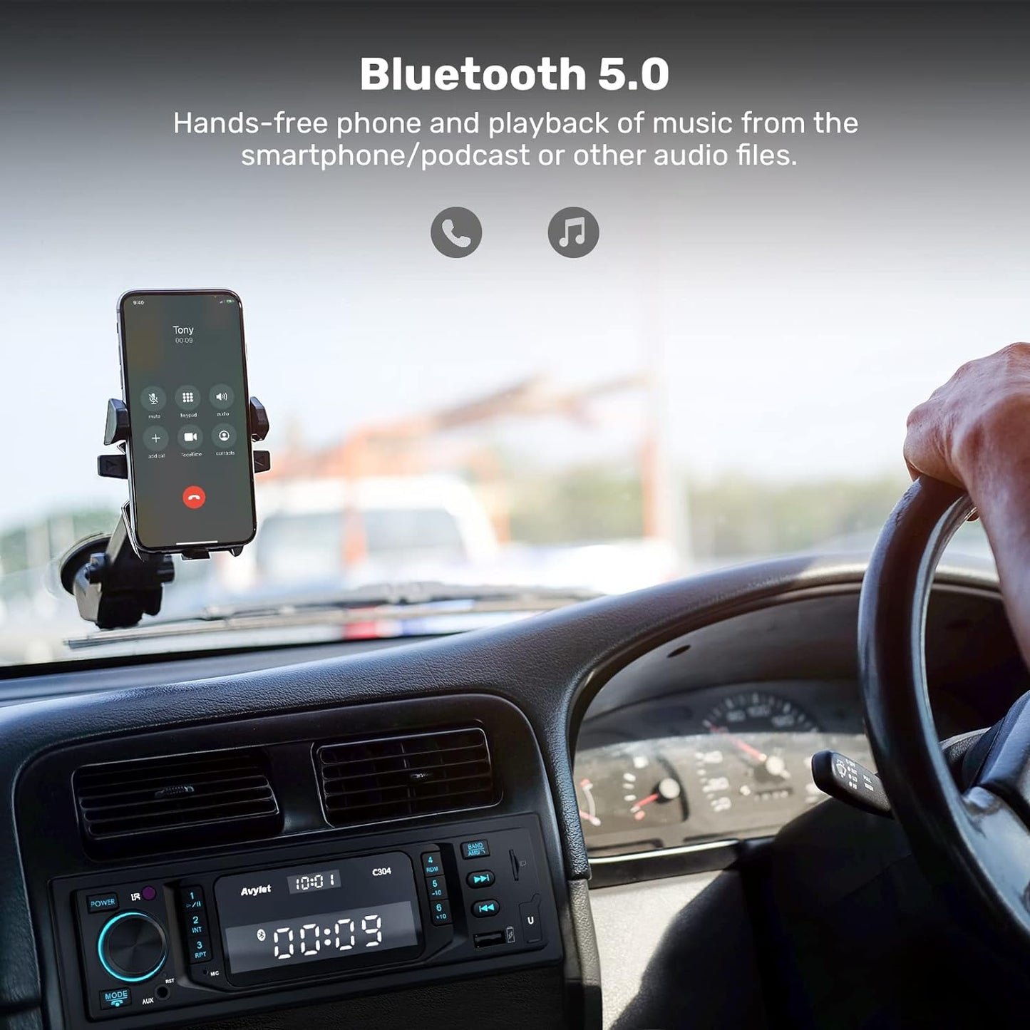 RDS Autoradio Bluetooth Vivavoce, Radio Stereo 1DIN Bluetooth 5.0, 7 Luce Del Pulsante Di Colore, 9-30V, 60WX4 Supporto Fm/Am/Aux/Usb/Sd/Ios/Android/Remote Control, Salva 30 Stazioni